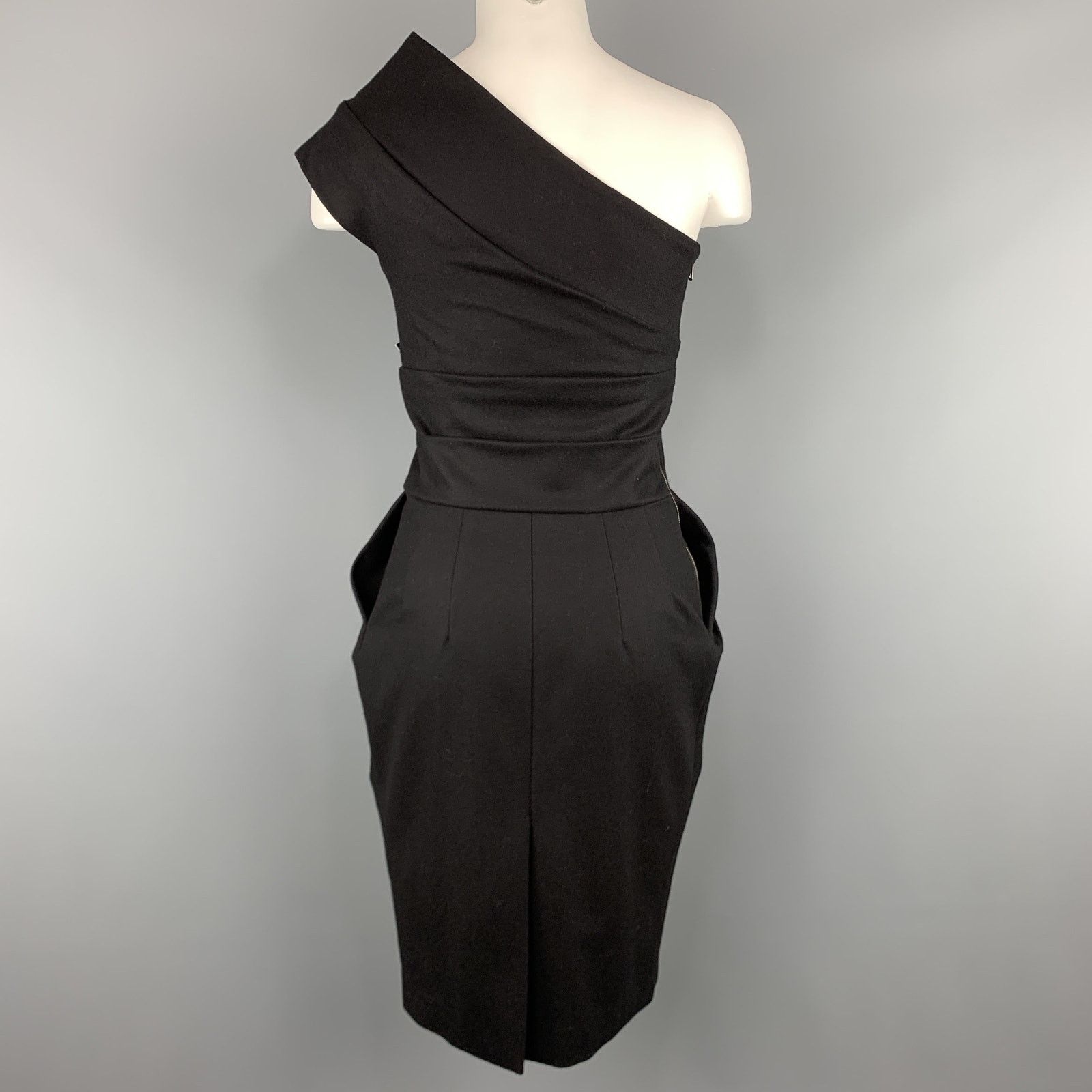 Other Black Virgin Wool One Shoulder Cocktail Dress Size XS / US 0-2 / IT 36-38 - 5 Thumbnail