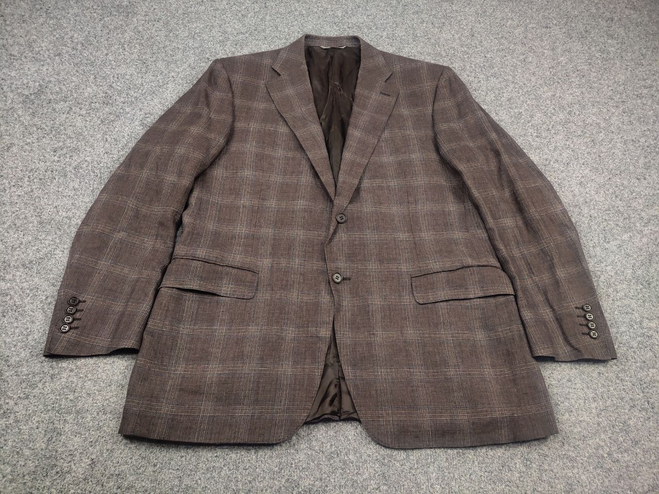 Canali Canali Italy 13290 Linen Blend Check Classic Blazer Jacket Size US L / EU 52-54 / 3 - 3 Thumbnail