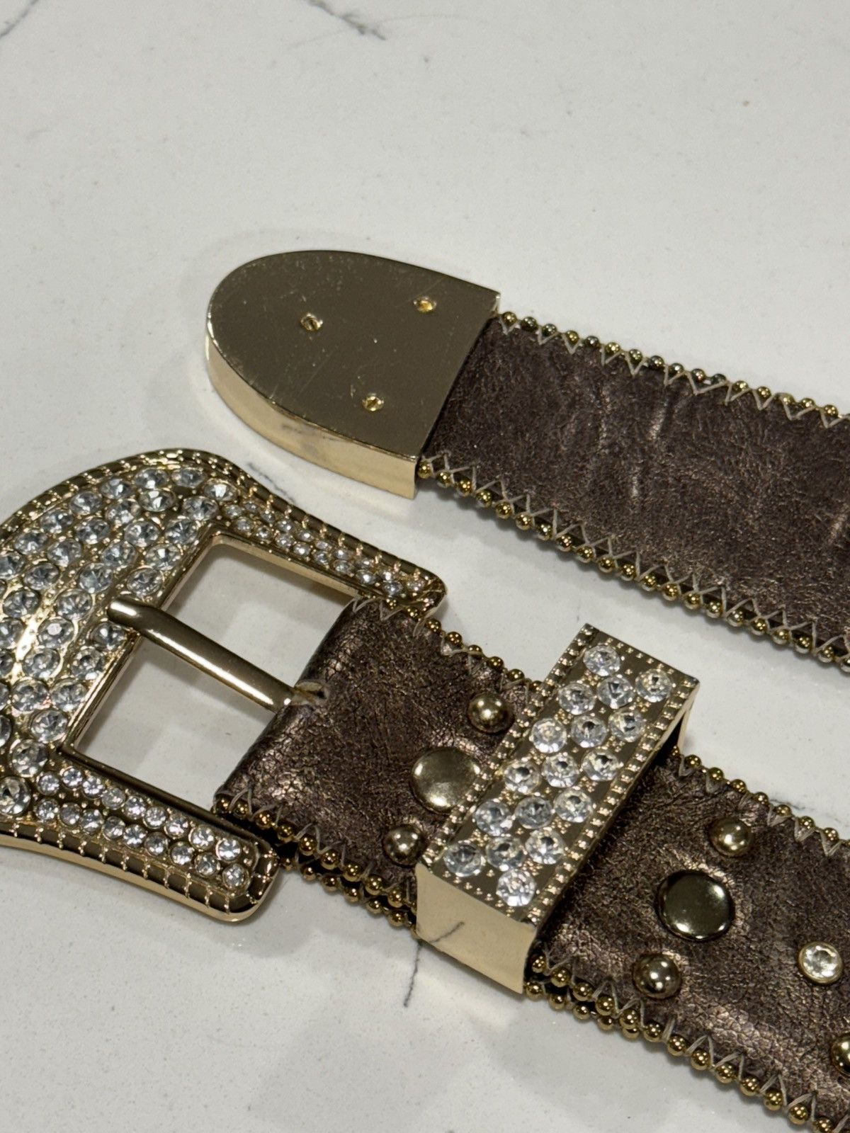 Vintage Vintage Kathy Van Zealand Rhinestone Cowboy Y2K Belt Size 32 - 15 Thumbnail