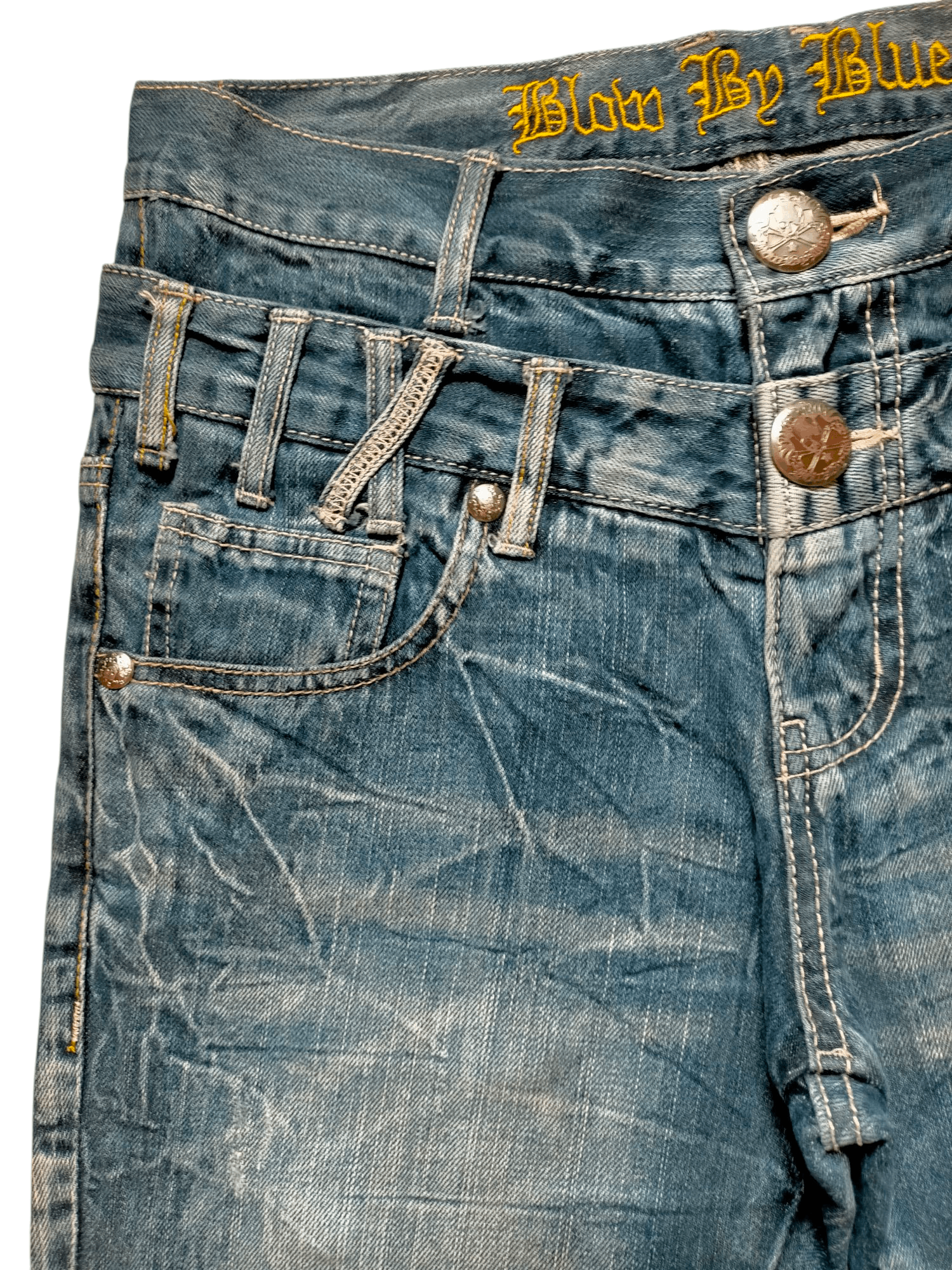 If Six Was Nine × Japanese Brand Blow By Blue Double Waist Wash Punk Skulls Jeans Pants Size US 30 / EU 46 - 4 Thumbnail