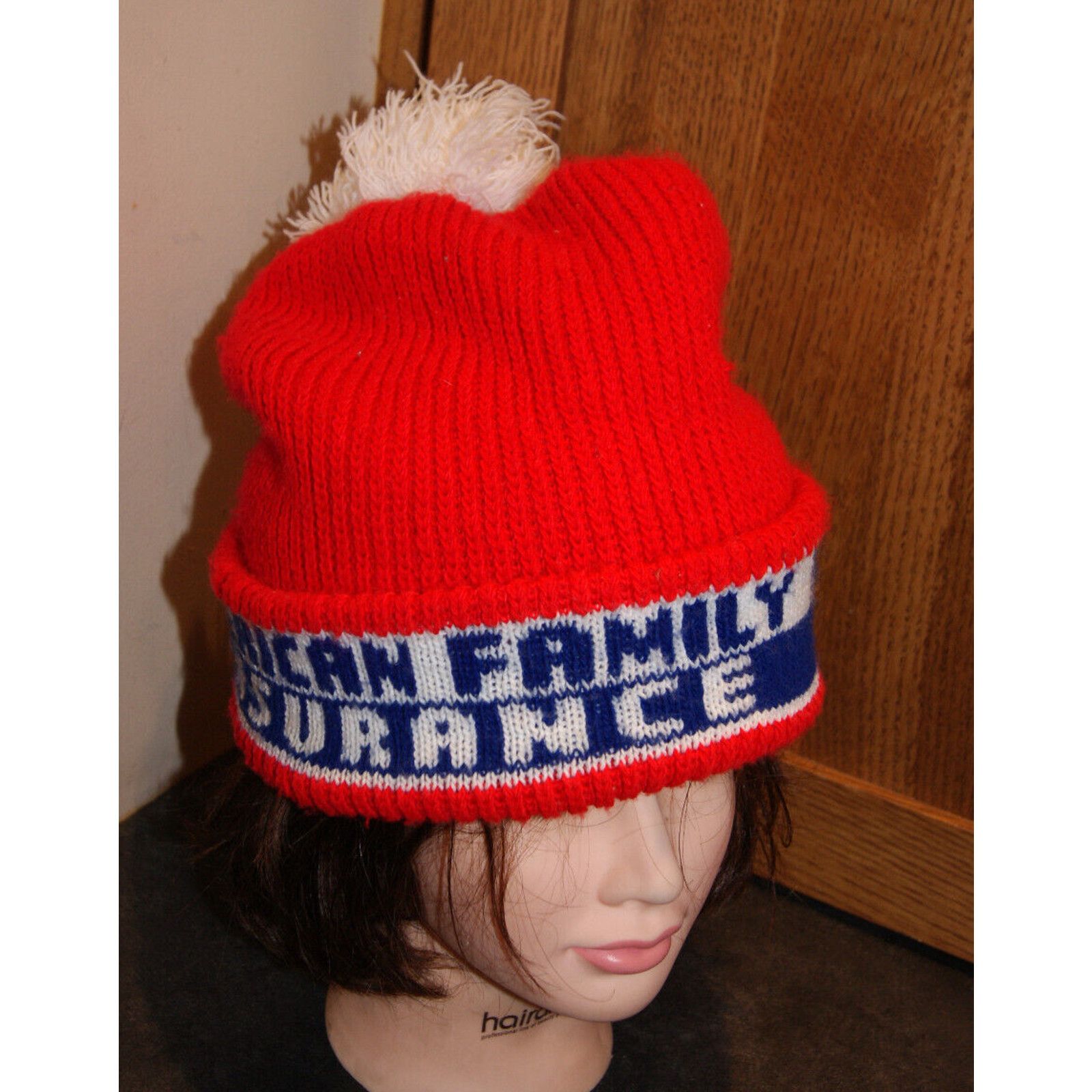 The Unbranded Brand Vtg American Family Insurance Advertise Pom Beanie Knit Hat Size ONE SIZE - 5 Thumbnail