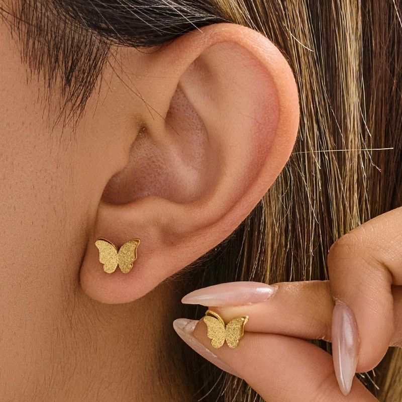 Jewelry Shiny Butterfly Mini Stud Earrings Charm Earring Gift Size ONE SIZE - 1 Thumbnail