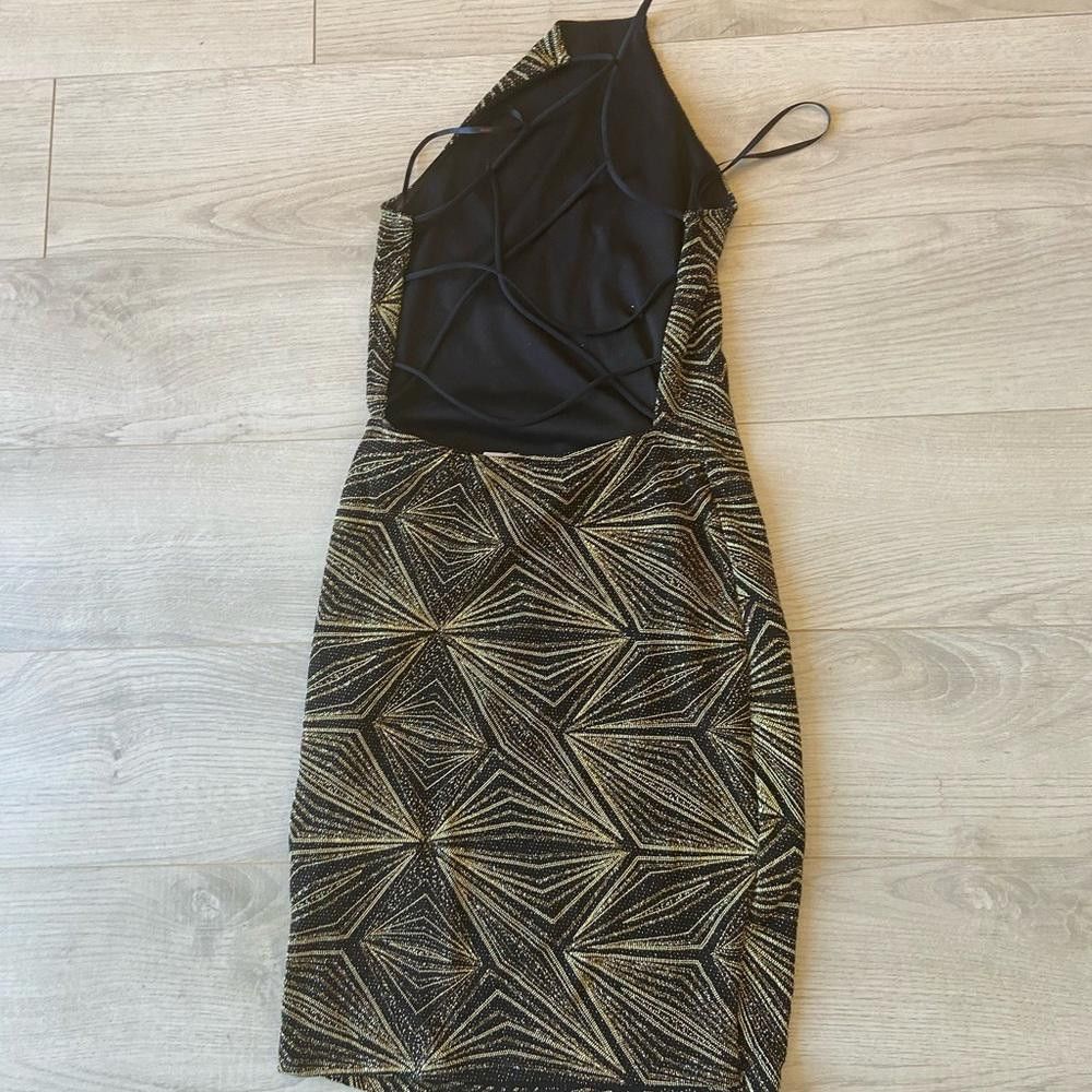 Designer Black and Gold Sparkle Bodycon Mini Dress Size M / US 6-8 / IT 42-44 - 3 Thumbnail