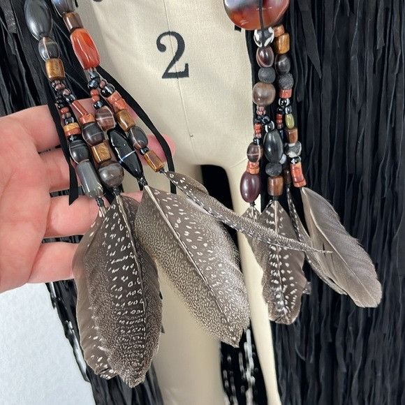 Designer × Handmade × Vintage Anna Trzebinski Navajo Sueded Beaded Fringe Leather Black Du Size M / US 6-8 / IT 42-44 - 3 Thumbnail
