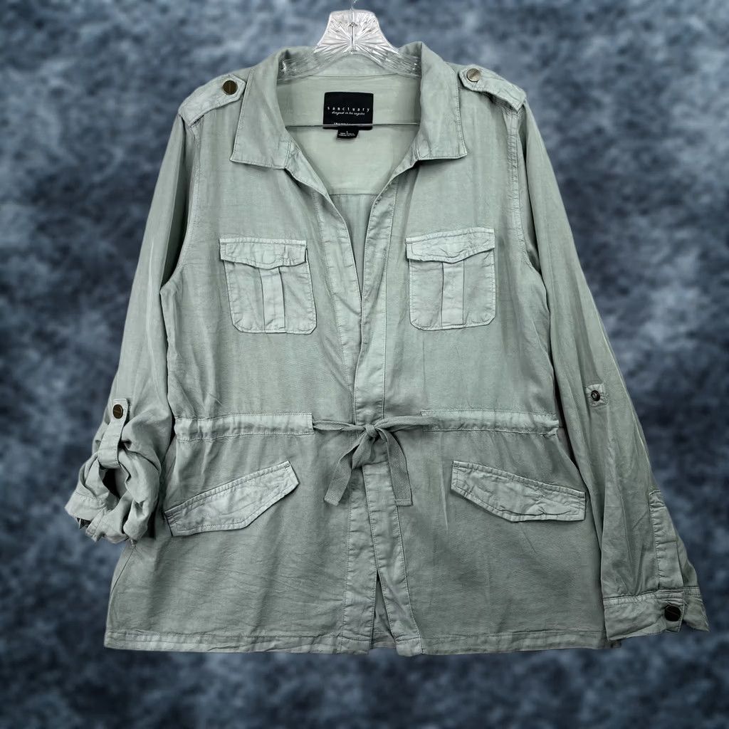 Anthropologie anthropologie Sanctuary Jacket Sz L Green Chambray Belted Drawstring Pockets Casual Travel Workwear Womens Size L / US 10 / IT 46 - 1 Thumbnail