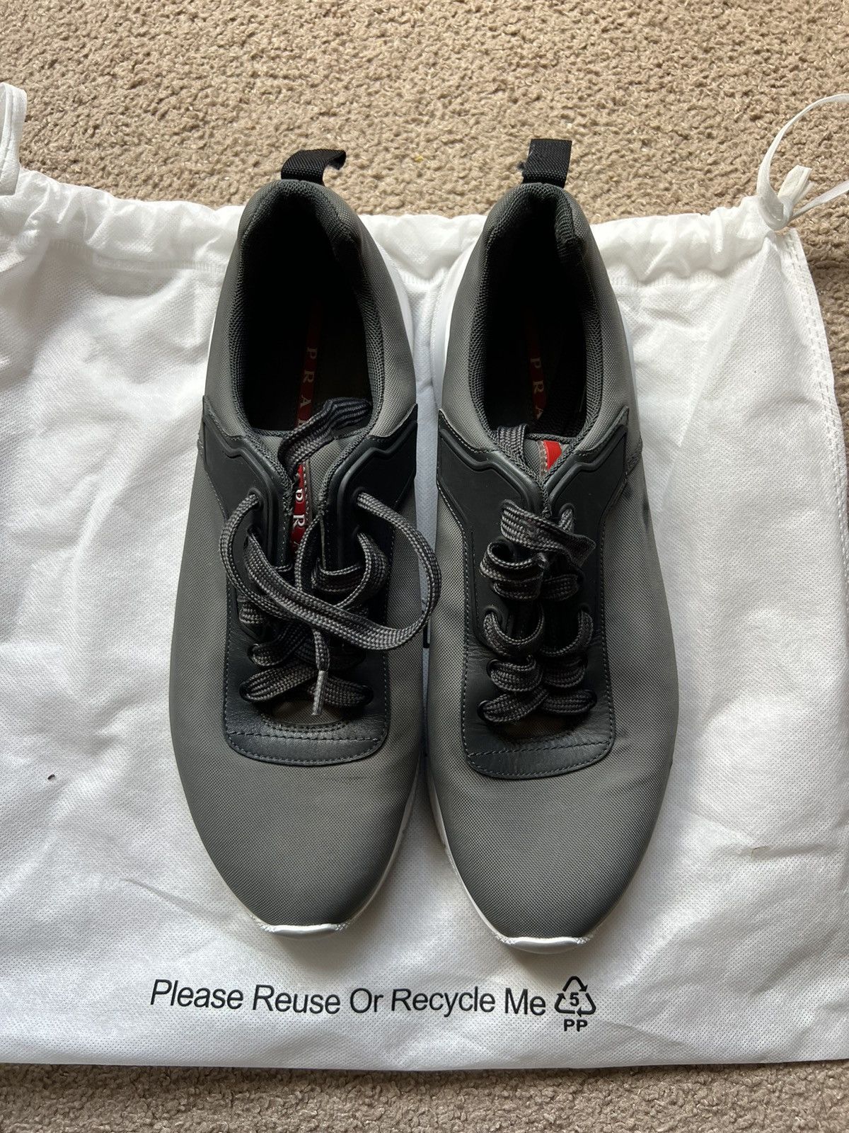 Prada PRADA Men's Black Gray White Lace Up Sneakers Low Top Size US 10.5 / EU 43-44 - 1 Thumbnail