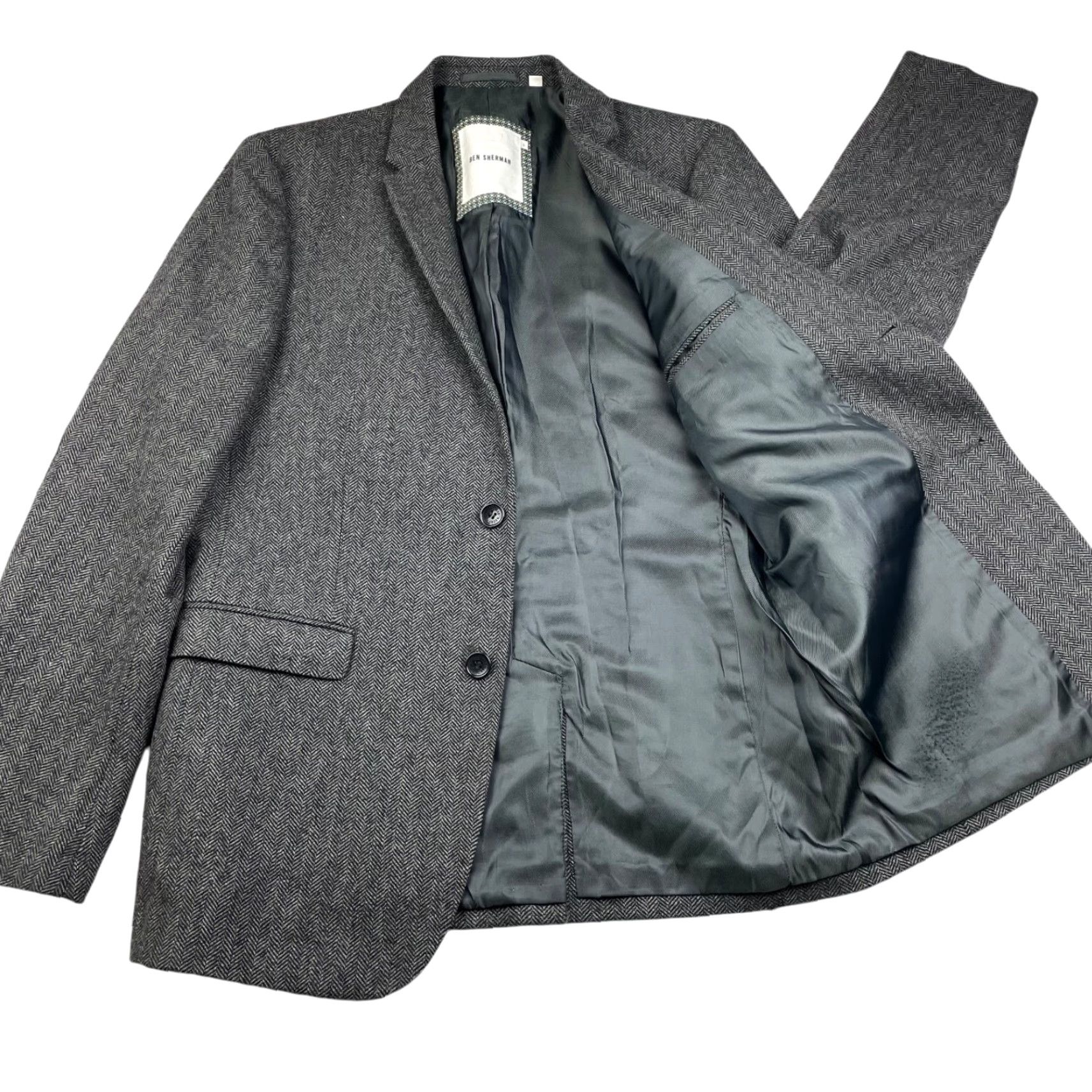 Ben Sherman Ben Sherman Blazer Jacket Men L Tweed Black/White Herringbone 2-Button Notch Wool Polyester Visco… Size 42R - 3 Thumbnail