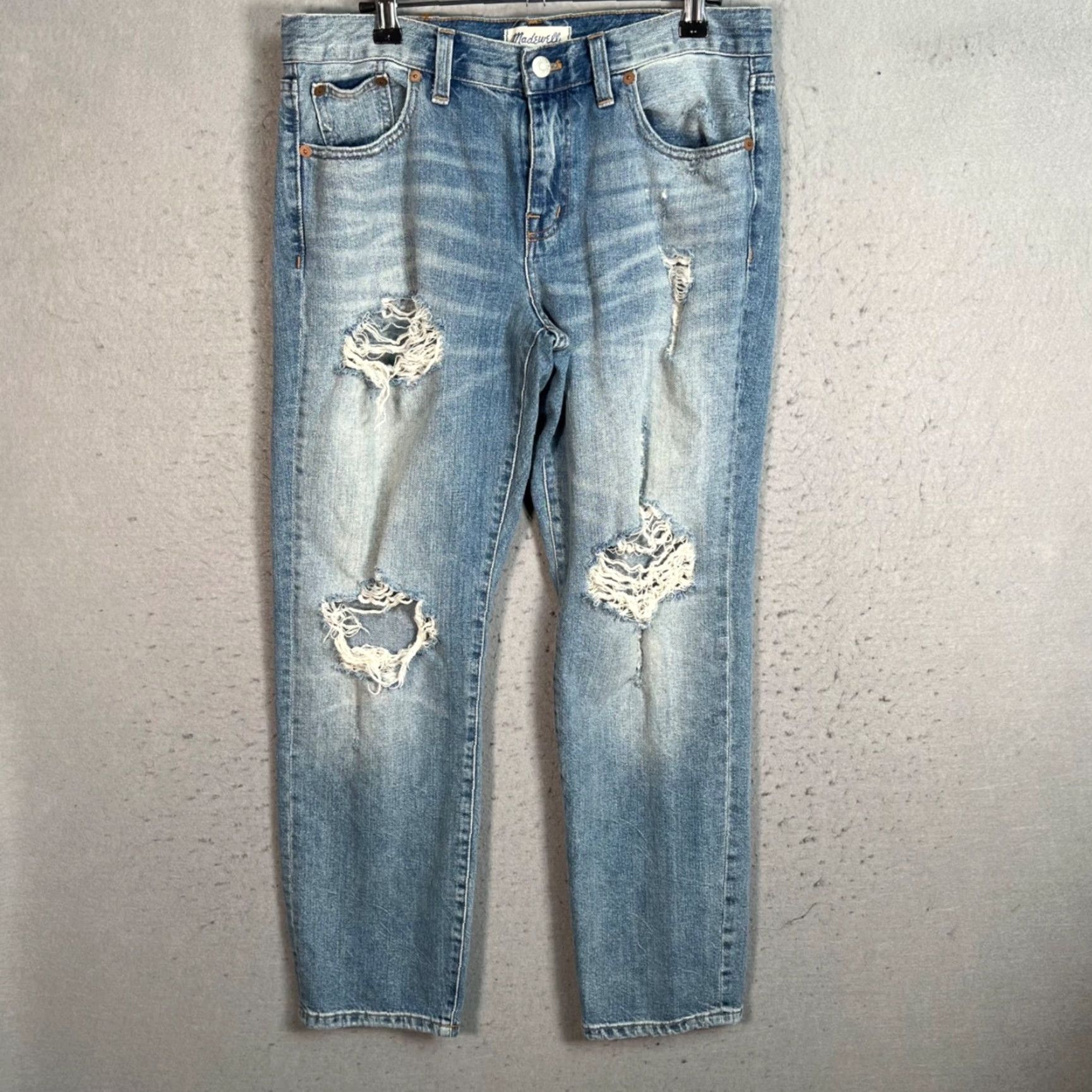 Madewell Madewell Womens Jeans Distressed Light Wash Denim 28 5-Pocket Style Boyfriend 100% Cotton Jeans + 28 in Inseam Adult Womens Blue Size 28" / US 6 / IT 42 - 2 Thumbnail