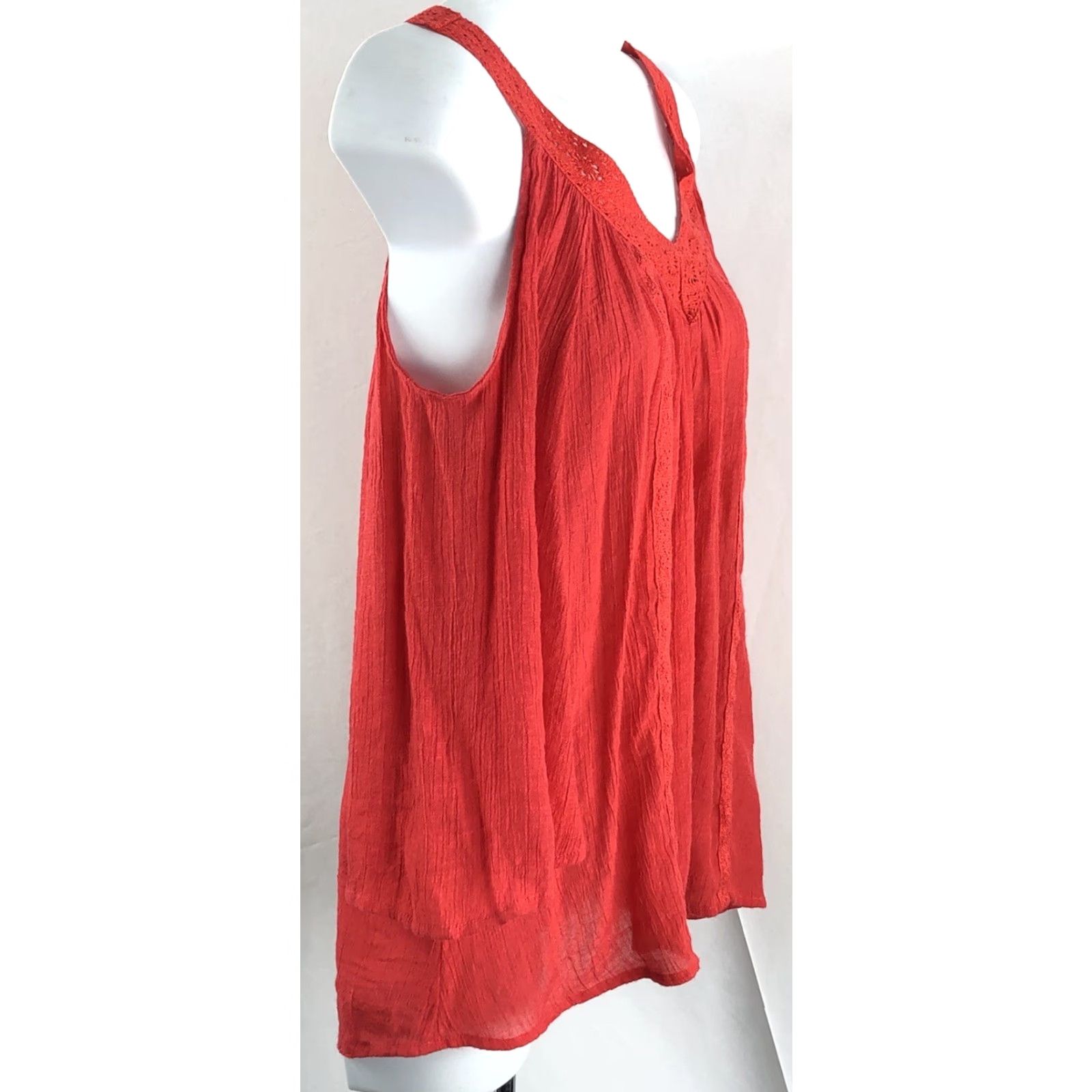 Vintage Nobo Cold Shoulder Top M Red V-Neck 3/4 Sleeve Boho Crepe Blouse Women Size M / US 6-8 / IT 42-44 - 2 Thumbnail