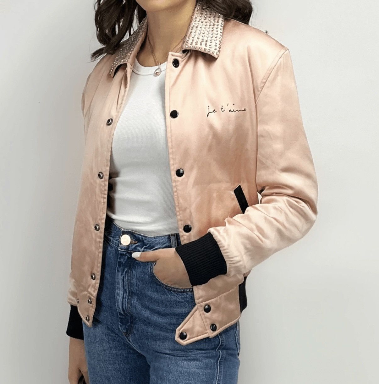 Saint Laurent Paris Saint Laurent Paris Je T'aime Teddy Pink Satin Bomber Jacket Size XS / US 0-2 / IT 36-38 - 6 Thumbnail