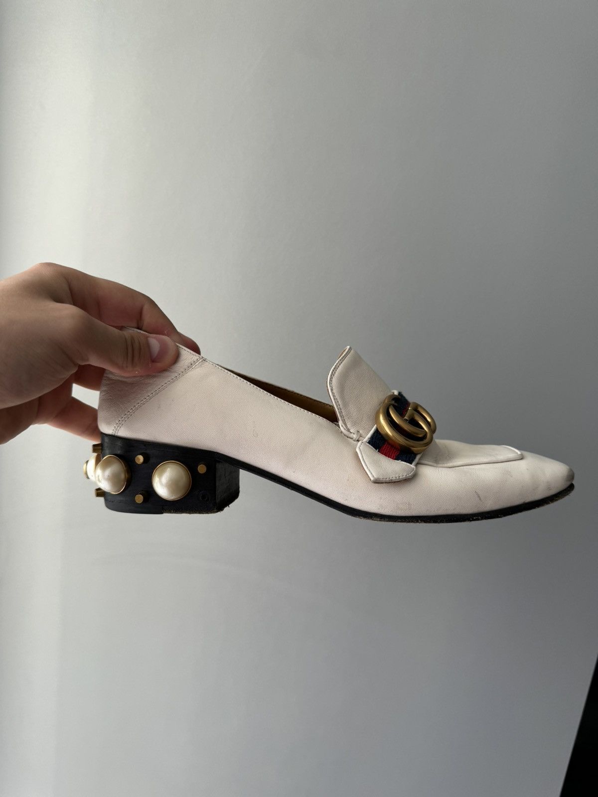 Gucci White Marmont Leather Espadrille Mules with Double G Flats Size US 8 / IT 38 - 6 Thumbnail