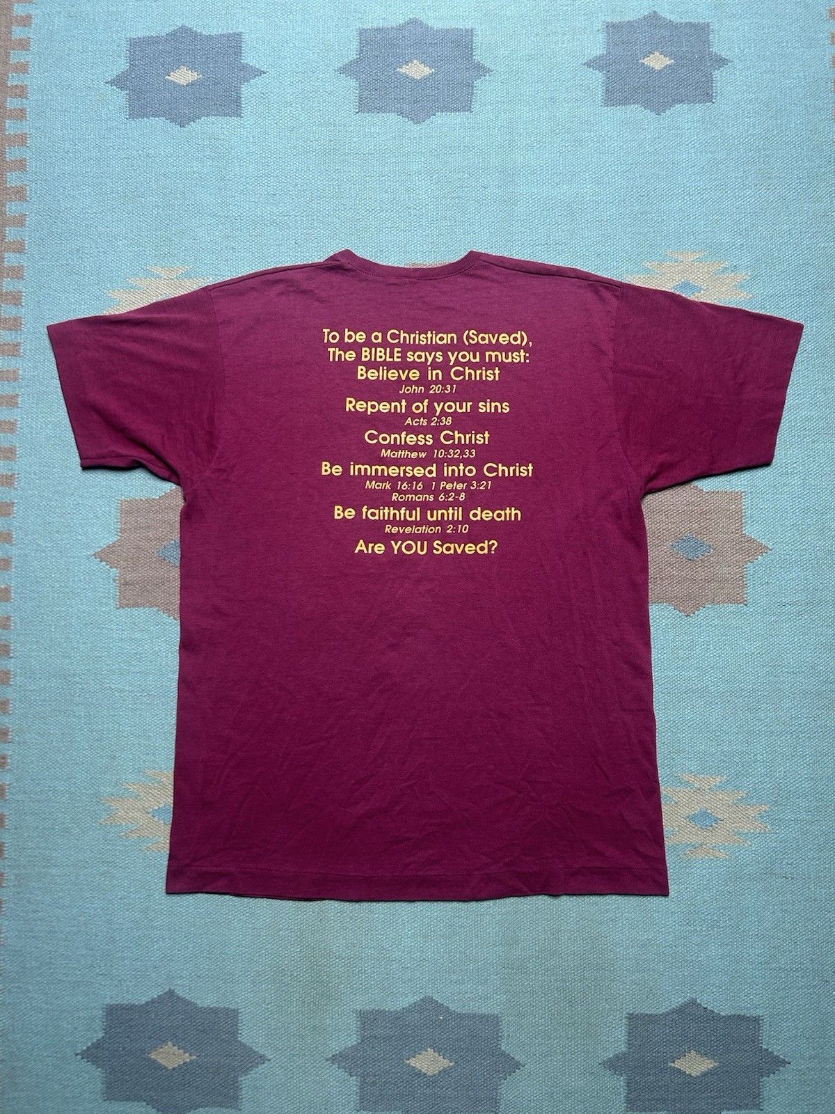 Vintage VTG 90s v neck t shirt Jesus god Christian single stitch L Size US L / EU 52-54 / 3 - 6 Thumbnail