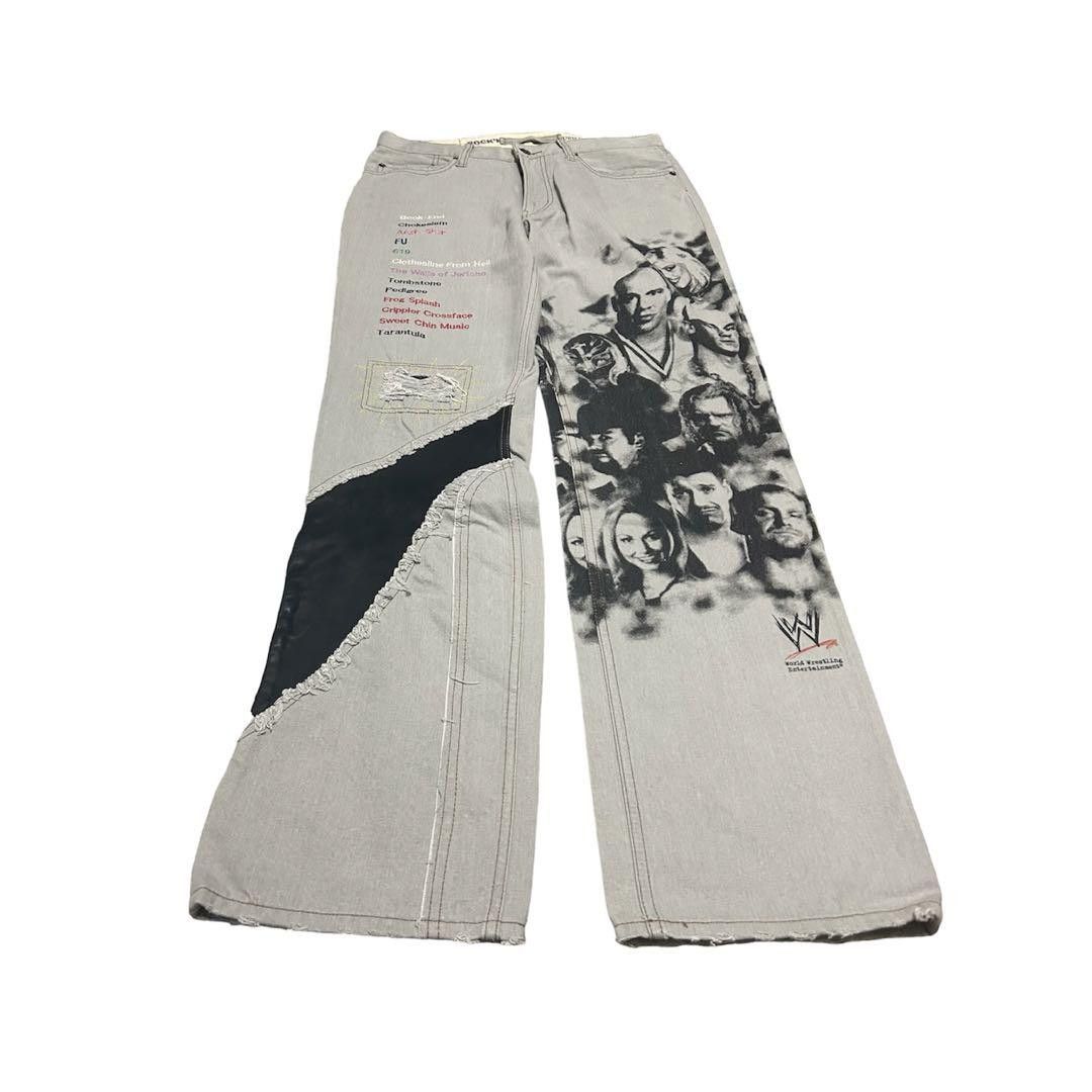 Japanese Brand PPFM y2k WWE 2005ss Denim Pants Light Gray M | Grailed