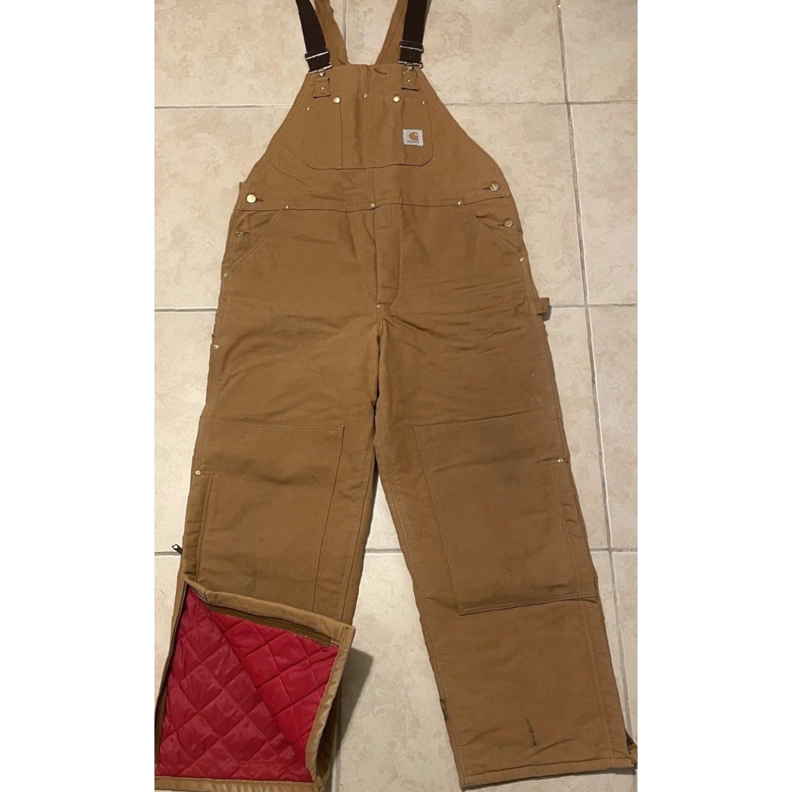 Carhartt VINTAGE Carhartt Overalls Jeans 40 Brown Quilted Lined Double Knee Work 80s 90s Trucker Grunge USA Mens Size US 40 / EU 56 - 2 Thumbnail