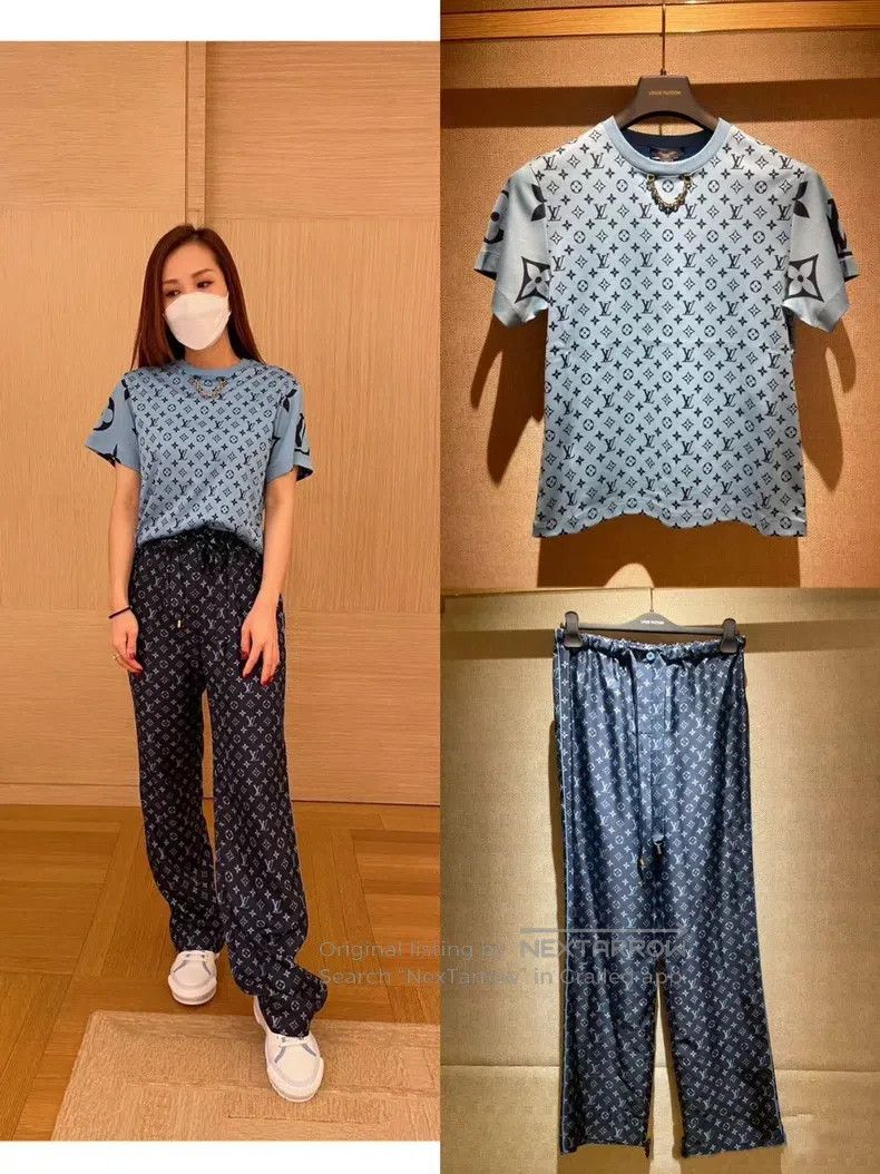 Louis Vuitton Louis Vuitton Blue silk full-print logo sweatpants Size US 34 / EU 50 - 8 Thumbnail