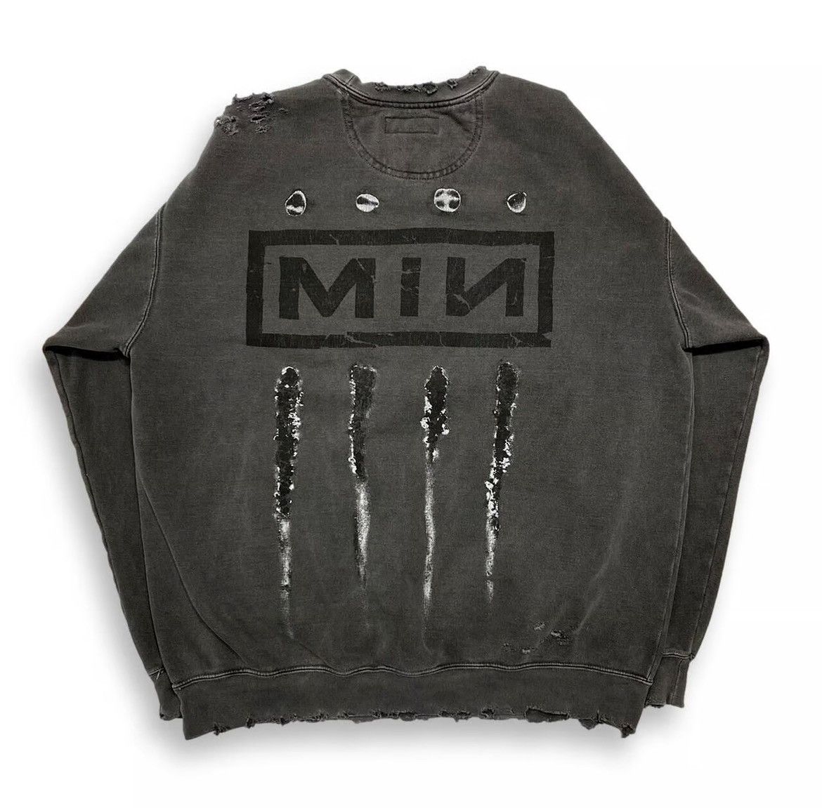Japanese Brand Minus NINE INCH NAILS BOOTLEG CREW SWEAT AGED  