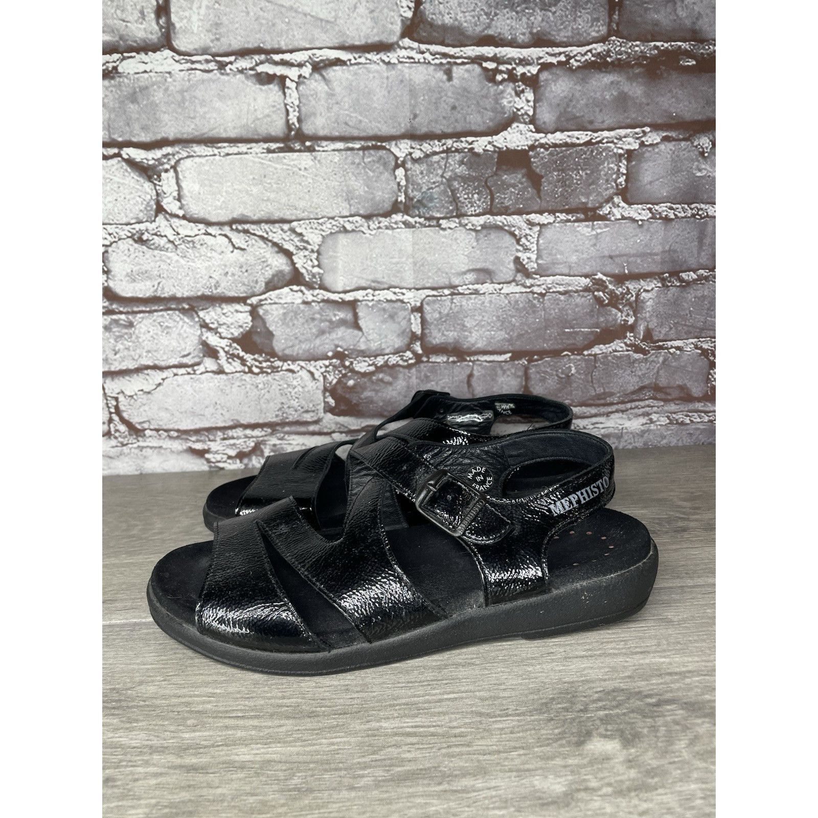 Mephisto Mephisto Black Patent Leather Strappy Low Wedge Sandals Wome Size US 10 / IT 40 - 13 Thumbnail