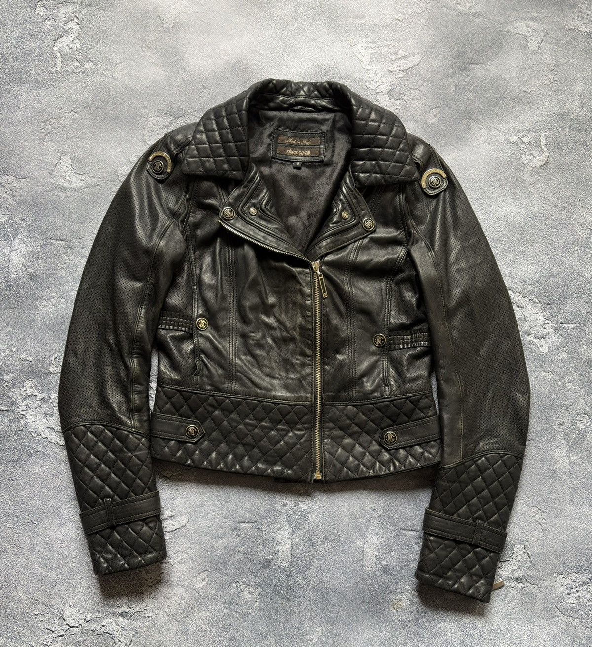 Roberto Cavalli Vintage Roberto Cavalli Avant Garde Biker Leather Jacket Size S / US 4 / IT 40 - 1 Thumbnail