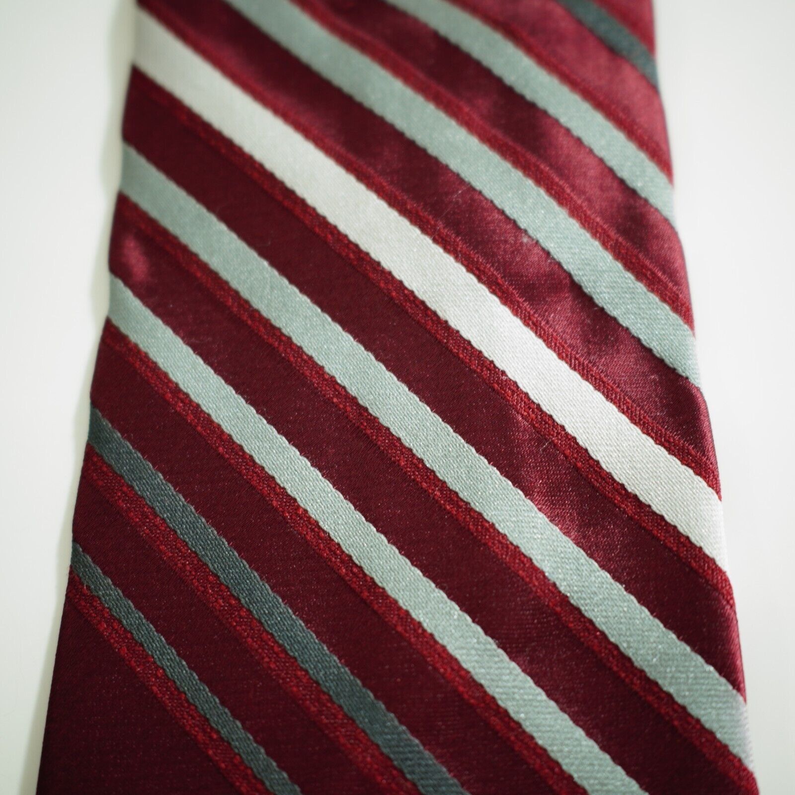 Vintage Beau Brummell Red Silver Striped Polyester Woven Short Tie I Size ONE SIZE - 2 Thumbnail