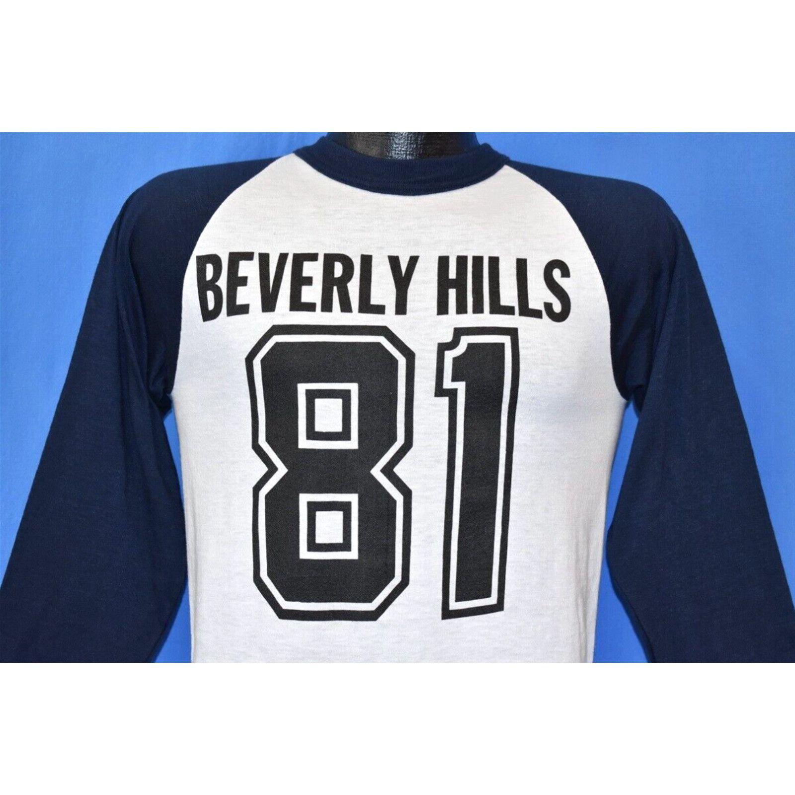 Image of Vintage VTG 80's Beverly Hills California 81 Raglan Jersey 3/4 Sleeve Vacation T-Shirt S in White (