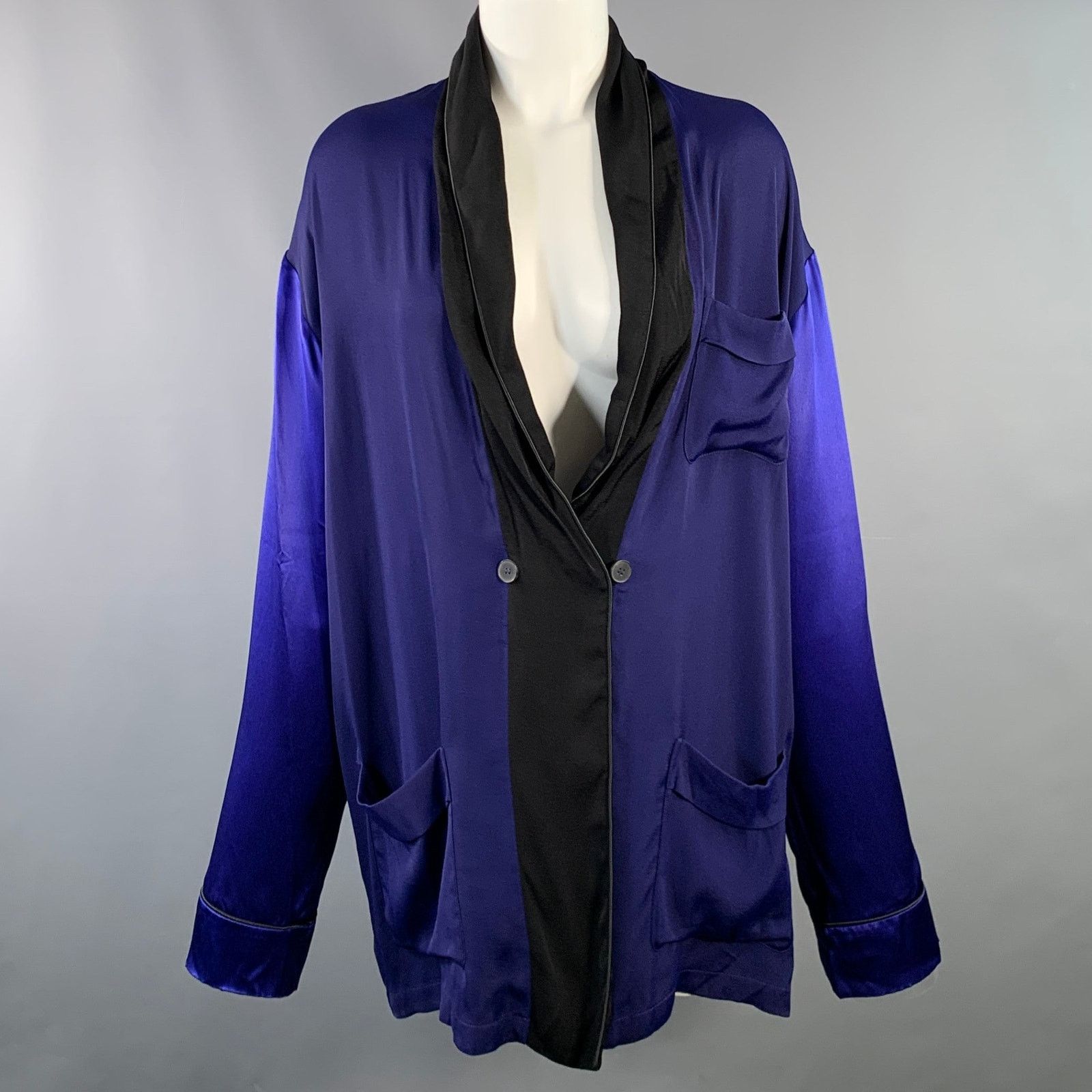 Haider Ackermann HAIDER ACKERMANN Navy Black Silk Shawl Collar Jacket Blazer Size M / US 6-8 / IT 42-44 - 1 Thumbnail