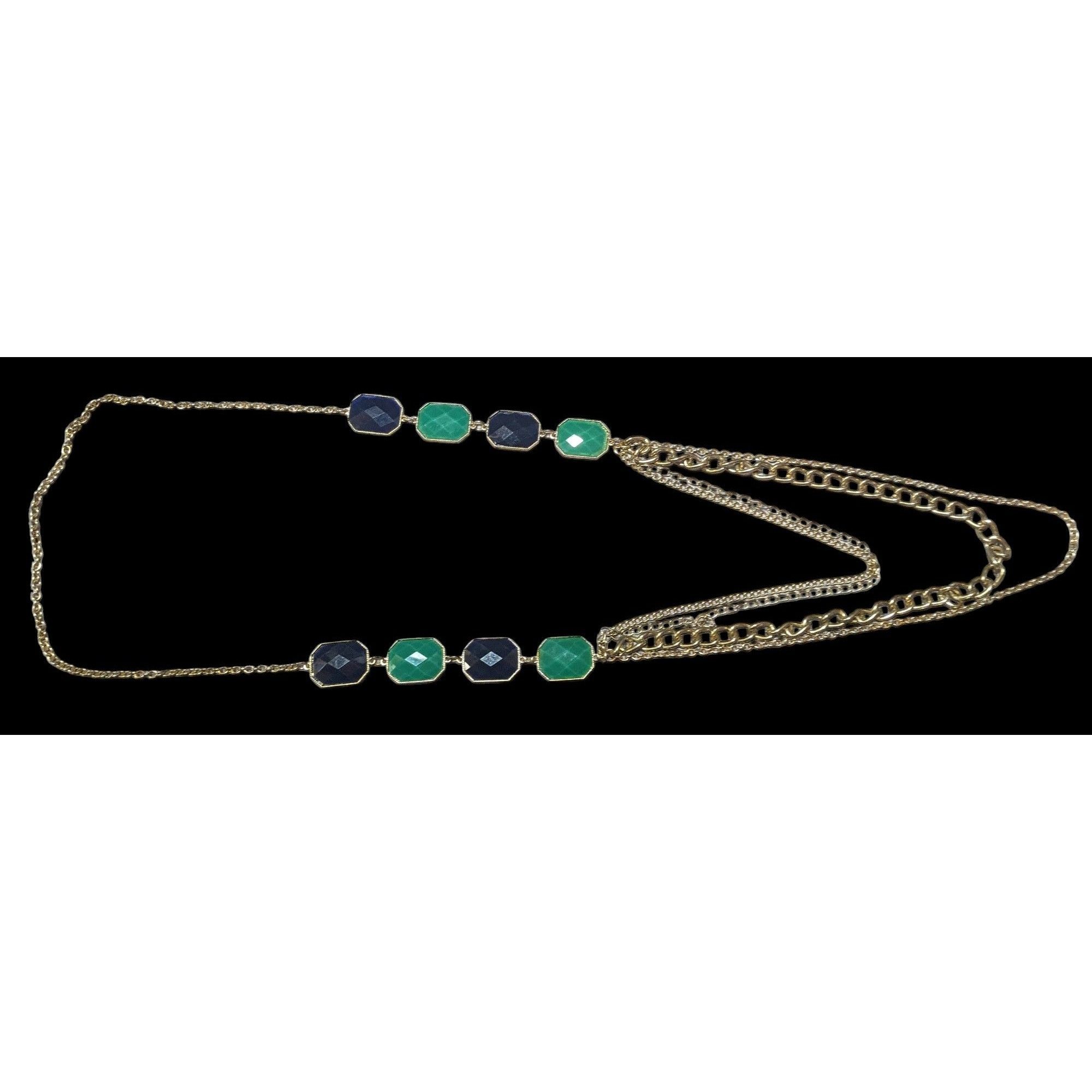 Other Y2k Chunky Glam Gold Tone Blue And Green Gemmed Multilayer S Size ONE SIZE - 11 Thumbnail