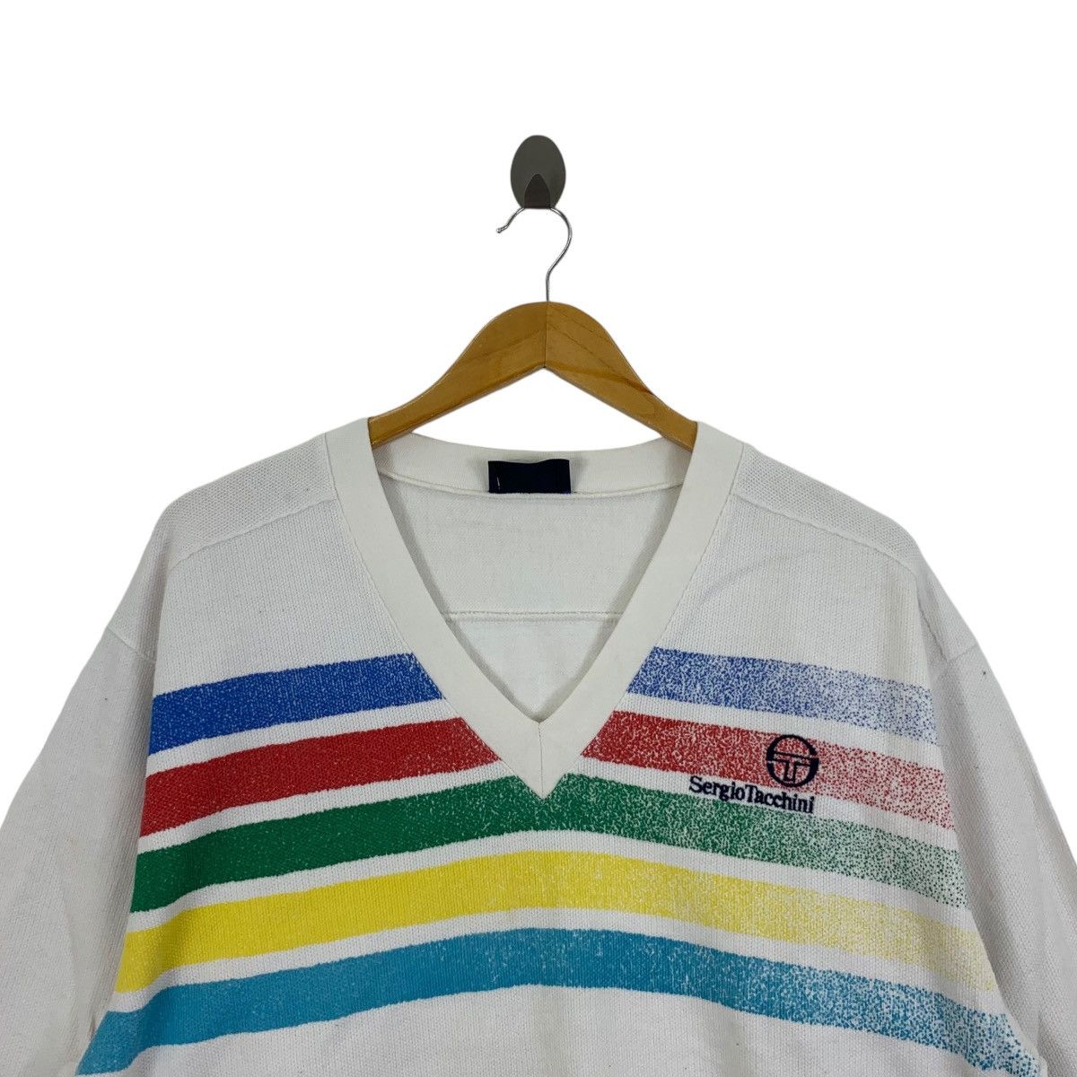 Sergio Tacchini Vintage 90’ SERGIO TACCHINI ITALY Tennis V Neck Tee Shirt Size L / US 10 / IT 46 - 2 Thumbnail