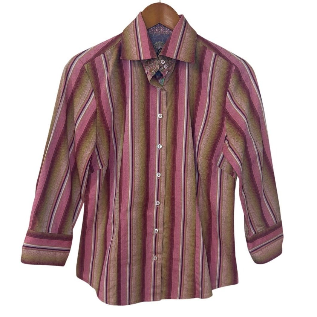 Robert Graham Robert Graham Shirt Women Small Pink Button Up Striped Size S / US 4 / IT 40 - 1 Thumbnail