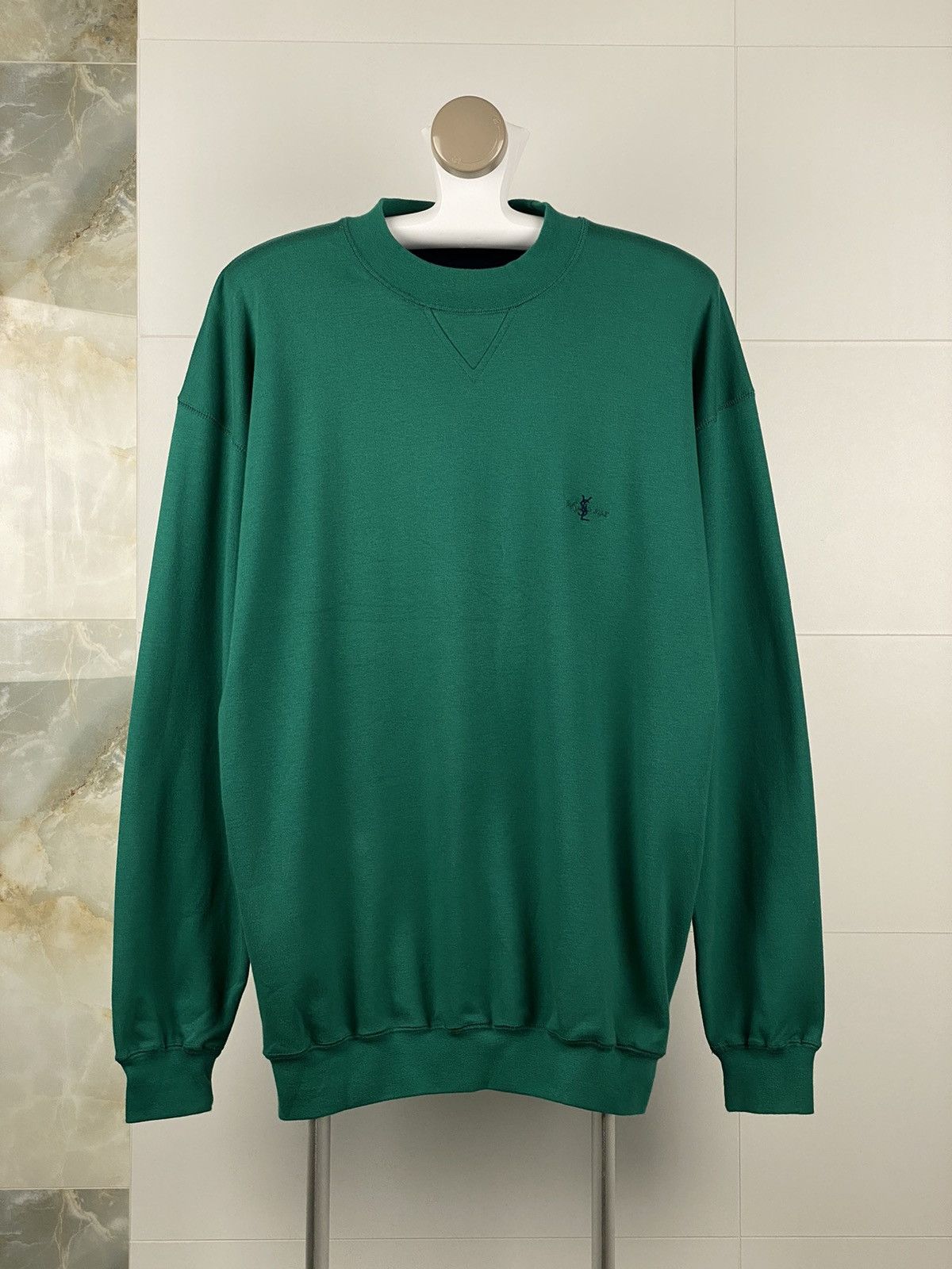 Vintage Ysl Pour Homme Yves Saint Laurent Yves Saint Laurent YSL two logo sweatshirt green oversized M Grailed