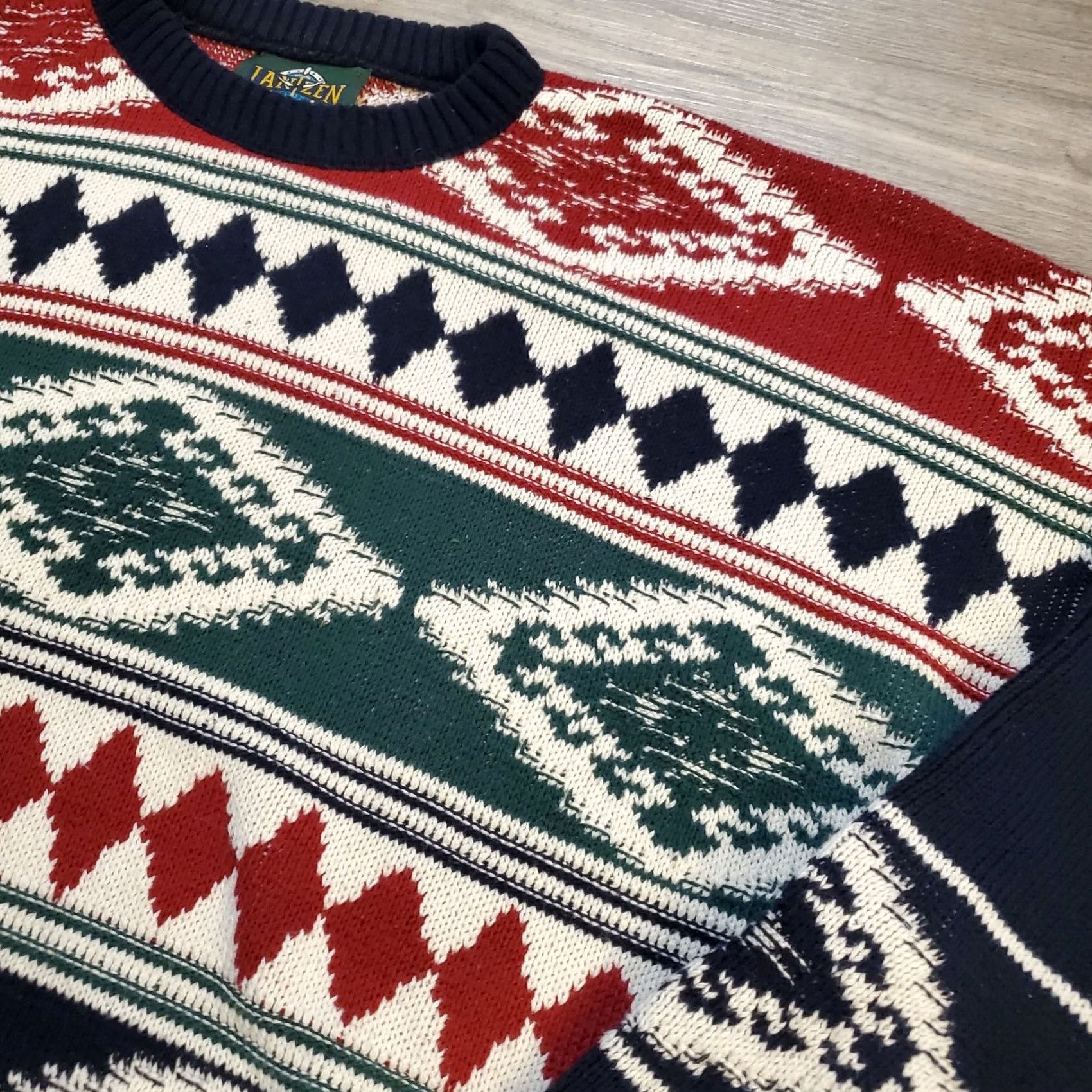 Jantzen Vtg Jantzen Sweater Mens XL Blue Red Pullover Aztec Southwest Tribal 80s USA Size US XL / EU 56 / 4 - 4 Thumbnail