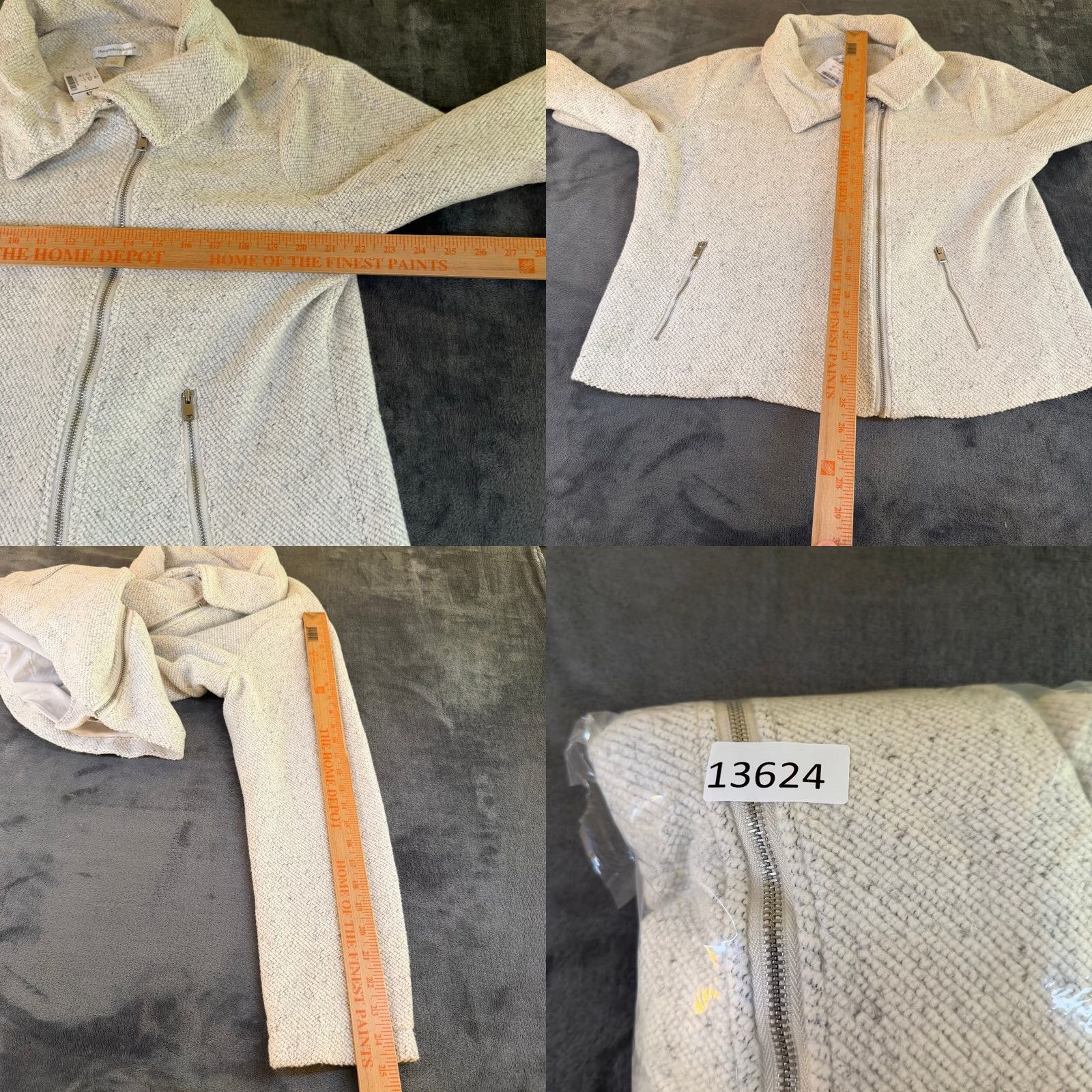 Vintage Christopher & Banks Textured Knit Zip Front Jacket White Womens Large NWT Gray/White Skin? Size L / US 10 / IT 46 - 8 Thumbnail