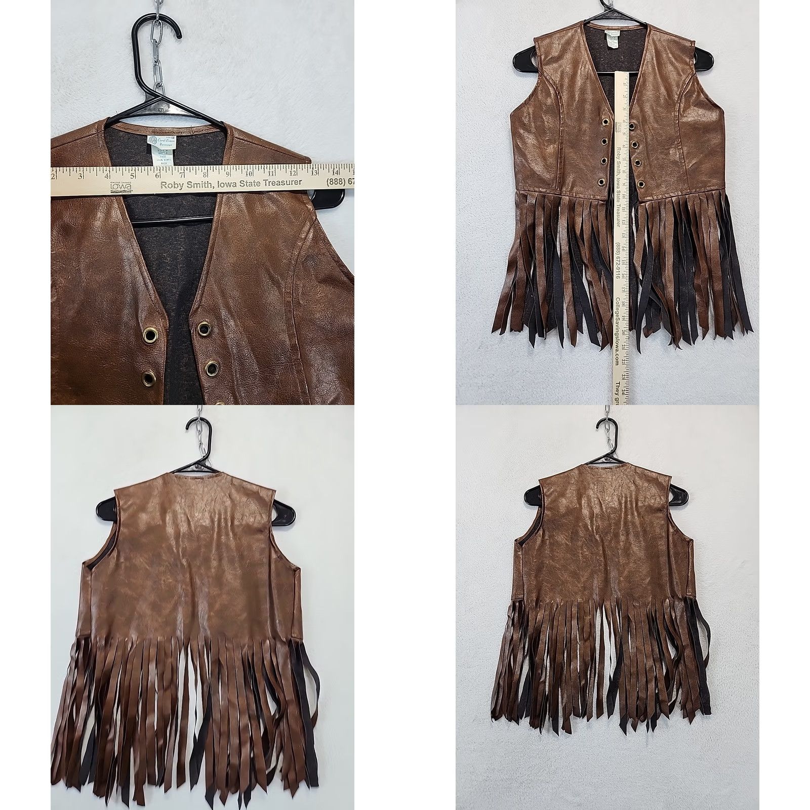 Vintage VINTAGE Carole Evans Penneys Vest Western Fringe Short Brown Faux Leather 12 Women Mens? Size XL / US 12-14 / IT 48-50 - 8 Thumbnail