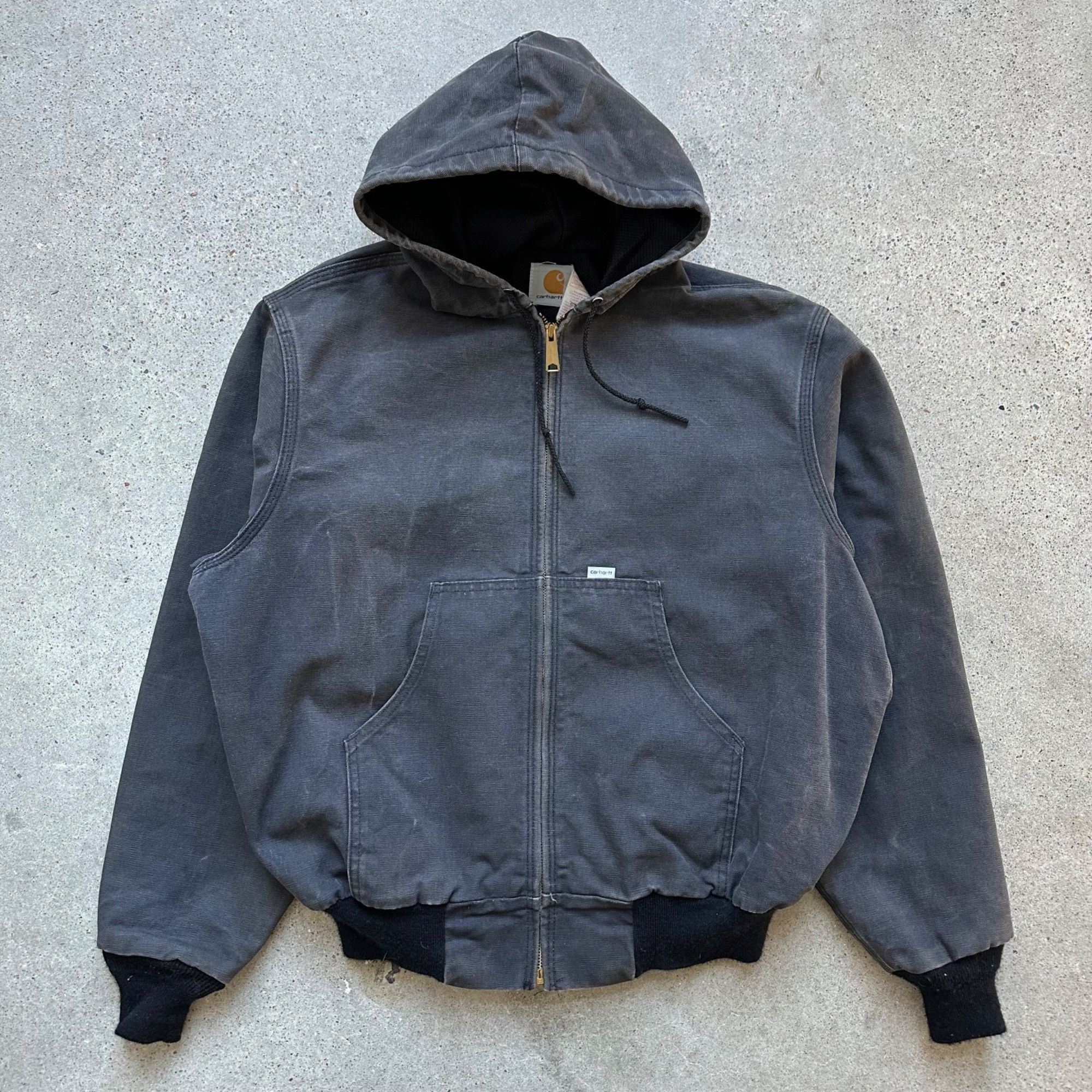 image of 80S/90S Carhartt Black Faded Zip Up Hooded Jr105 Jac in Faded Black, Men's (Size XL)