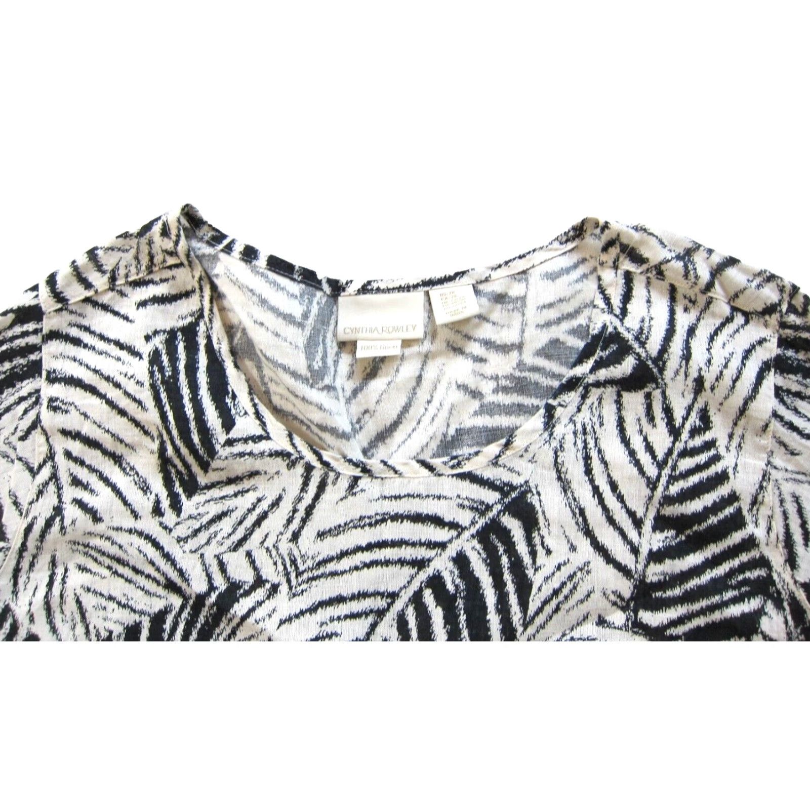 Cynthia Rowley Cynthia Rowley 100% Linen Ivory Black Floral Short Sleeve Tunic Blouse Women 2X Size XXL / US 16-18 / IT 52-54 - 4 Thumbnail