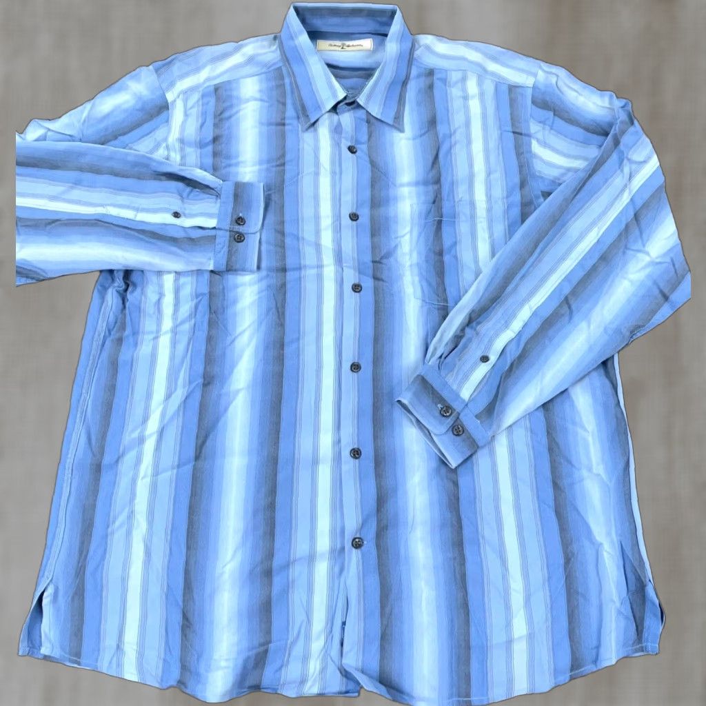 Tommy Bahama VINTAGE Tommy Bahama Men's Shirt Large Blue Silk Button-Up Striped Beach Classic Camp Hula Size US L / EU 52-54 / 3 - 1 Thumbnail