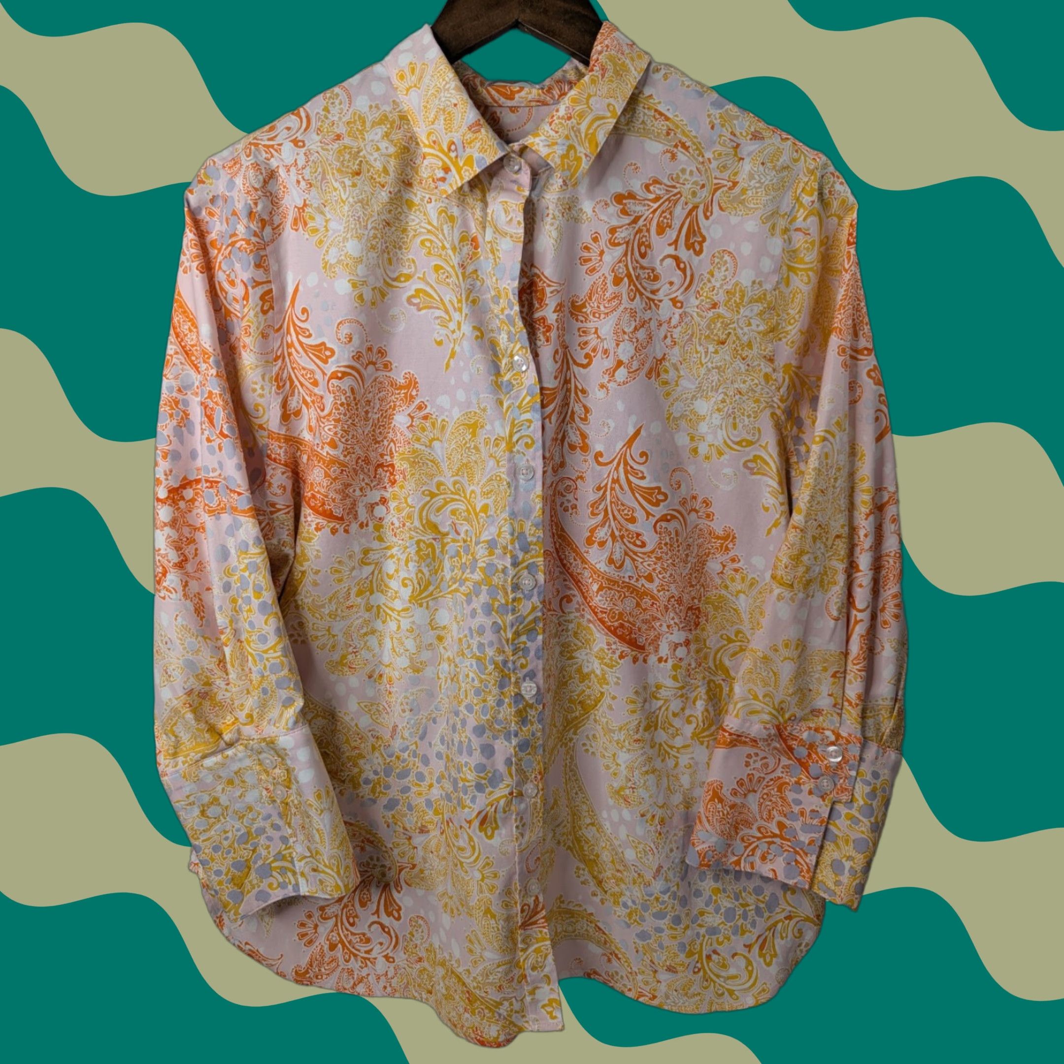 Vintage Chico’s Blouse Shirt Womens 2 Paisley No Iron Chic Stretch Button 3/4 Sleeve Collared Orange Cotton Spandex Size XS / US 0-2 / IT 36-38 - 1 Thumbnail