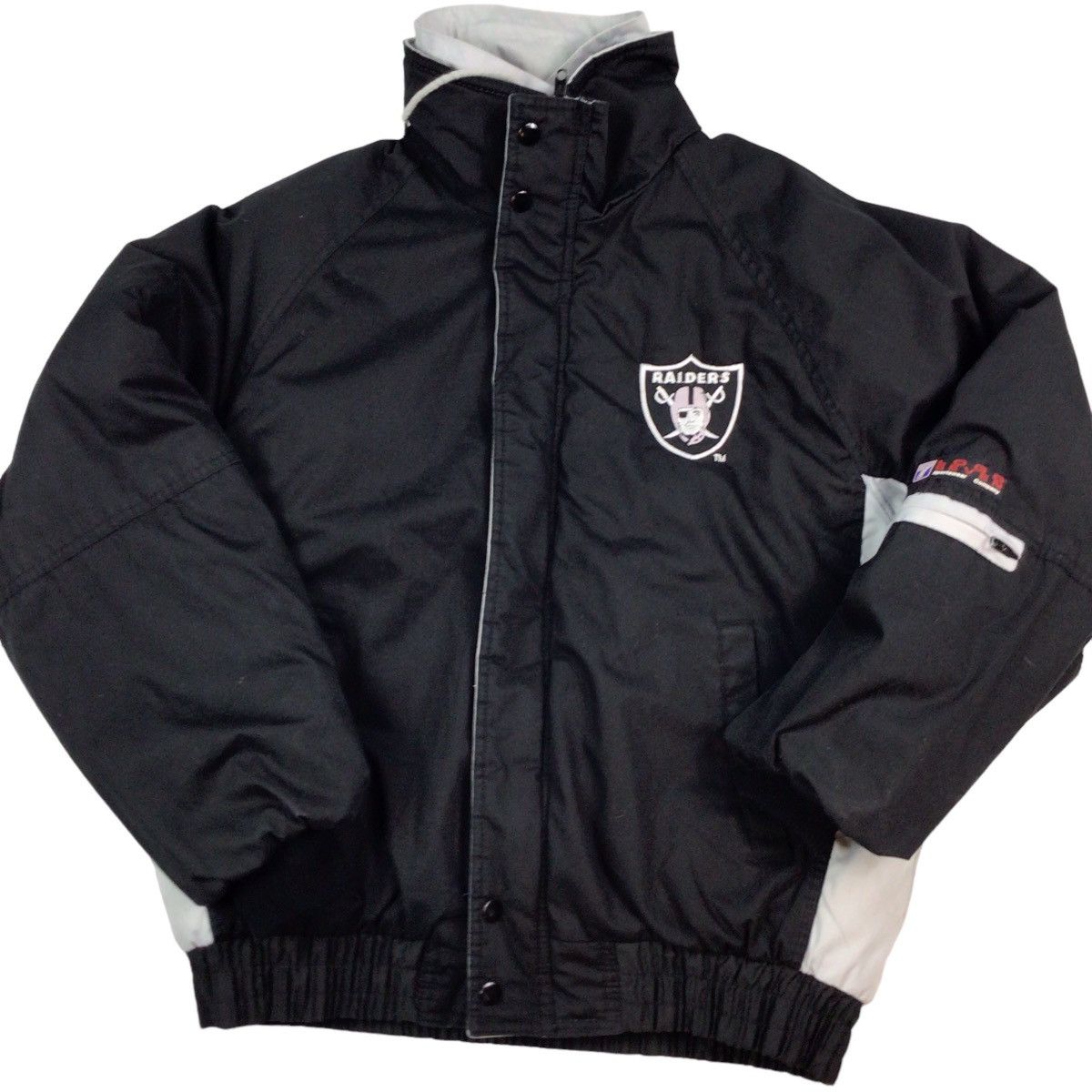 Vintage 90s Black Raiders Logo 7 Game Day Puffer