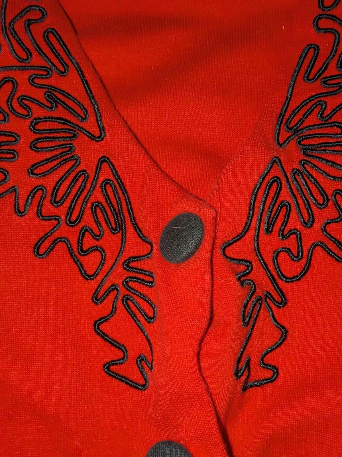 Faded Glory VTG 80s FADS Red Jumpsuit W/ Black Soutache Embroidery Sz M Size 32" / US 10 / IT 46 - 3 Thumbnail