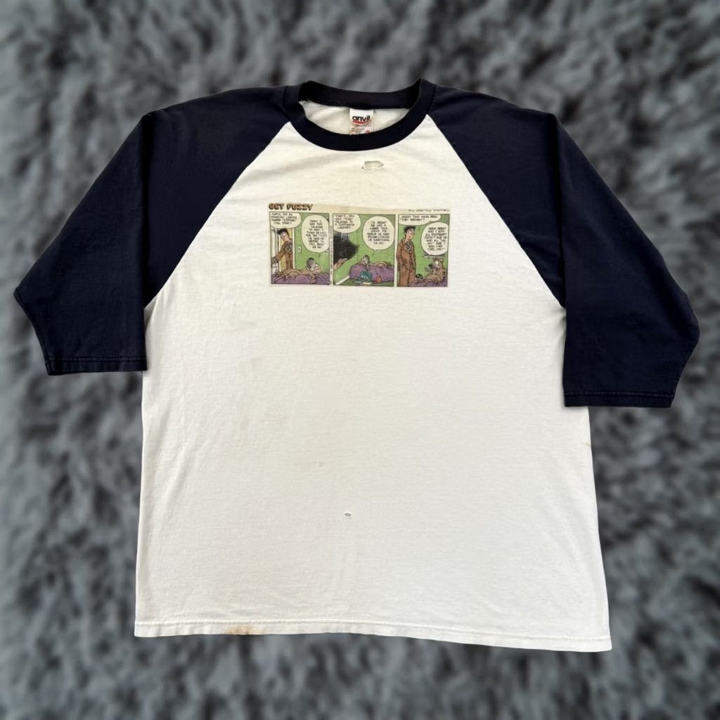 Anvil VINTAGE Get Fuzzy Shirt Mens XL White Raglan 90s Darby Conley Graphic USA Angel 90s Shirt Mens XL White Raglan Anvil Cotton Graphic Print Vintage Size US XL / EU 56 / 4 - 1 Thumbnail