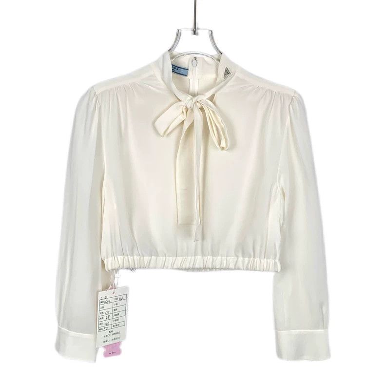 Prada PradaBeige triangle lace-up bow mulberry silk long-sleeved Size XS / US 0-2 / IT 36-38 - 1 Thumbnail