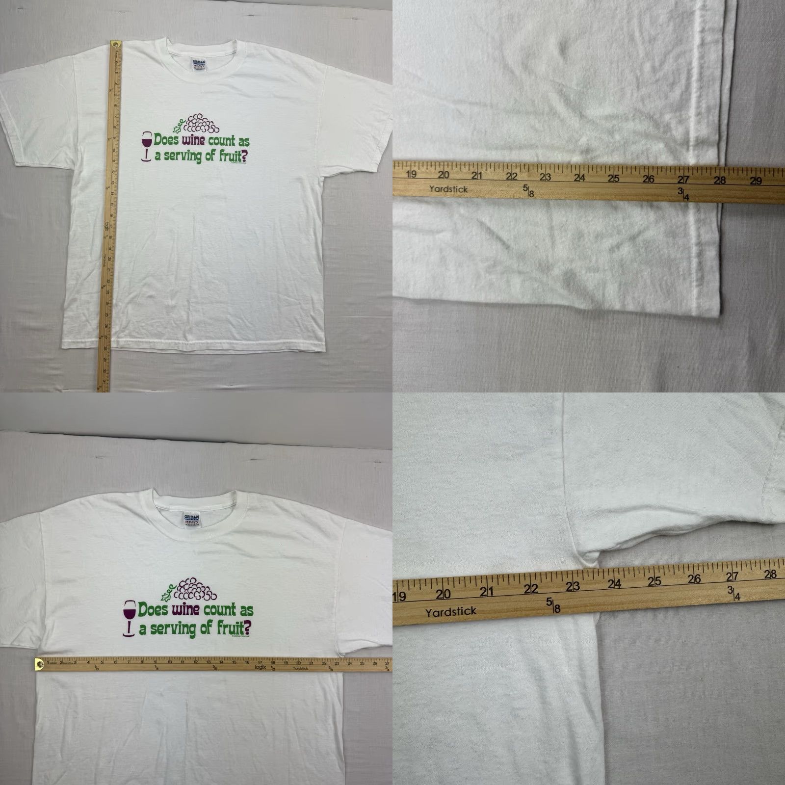 Gildan VINTAGE Funny Wine T Shirt Adult XL White Does Wine Count As Serving Of Fruit Shirt Mens 90s Size US XL / EU 56 / 4 - 8 Thumbnail