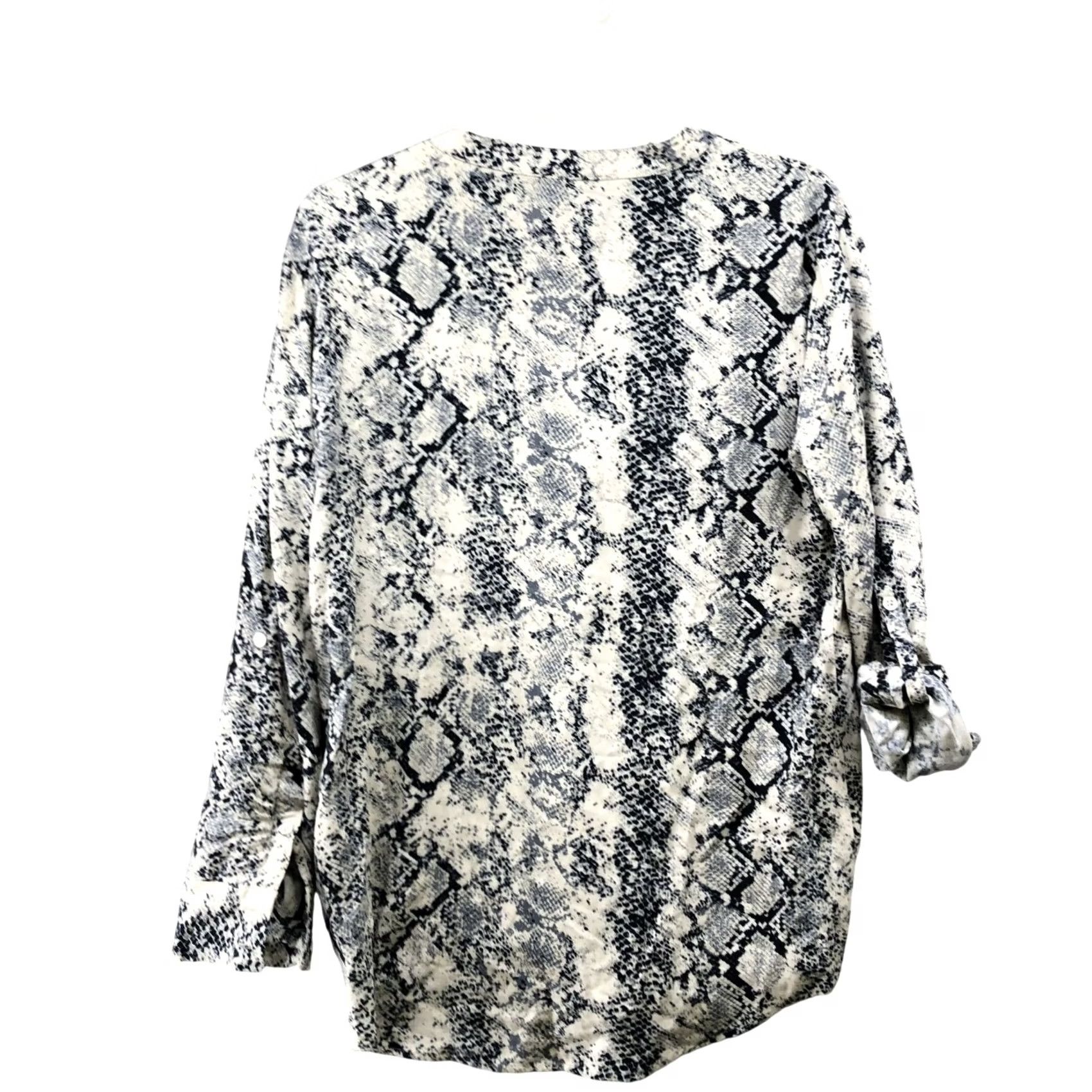 Joie JOIE Top Womens XS Roll Tab Sleeves Button Front V-Neck Snakeskin Print Blue Soft Size XS / US 0-2 / IT 36-38 - 2 Thumbnail