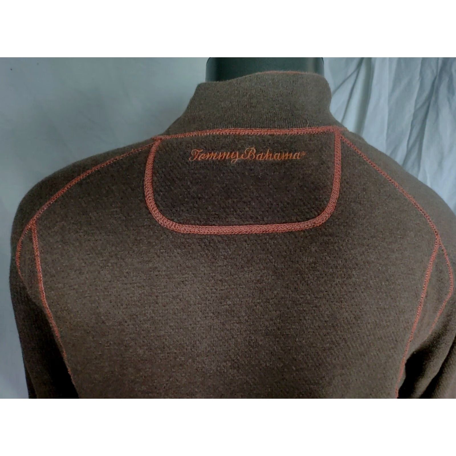 TOMMY BAHAMA Men's Orange & Brown Cotton Reversible 1/4 Zip Mock Neck Sweater L-XL