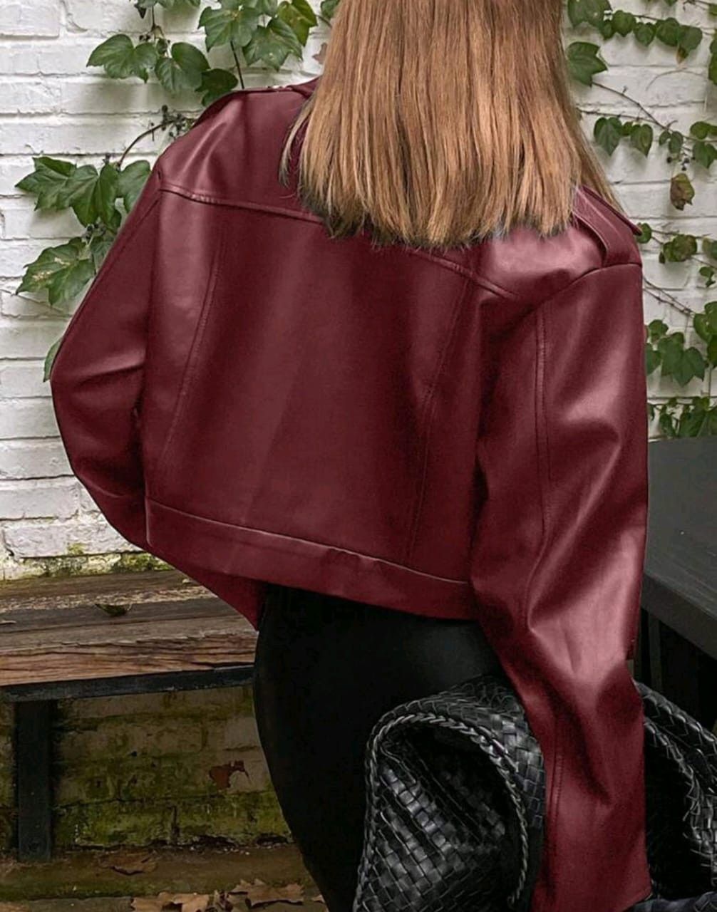 Other Women’s Burgundy Faux Leather Biker Jacket–Cropped Fit 🍷🔥 Size S / US 4 / IT 40 - 2 Thumbnail