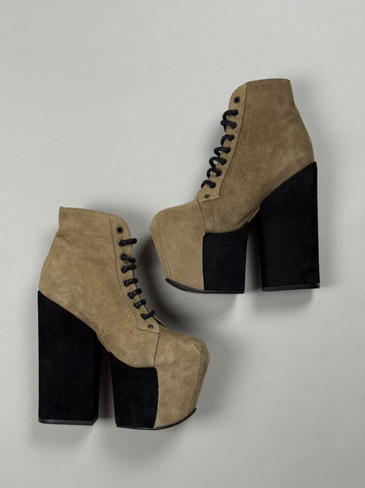 Jeffrey Campbell Avant-Garde Suede Block Heeled Platform Boots Shoes Size US 7 / IT 37 - 18 Thumbnail