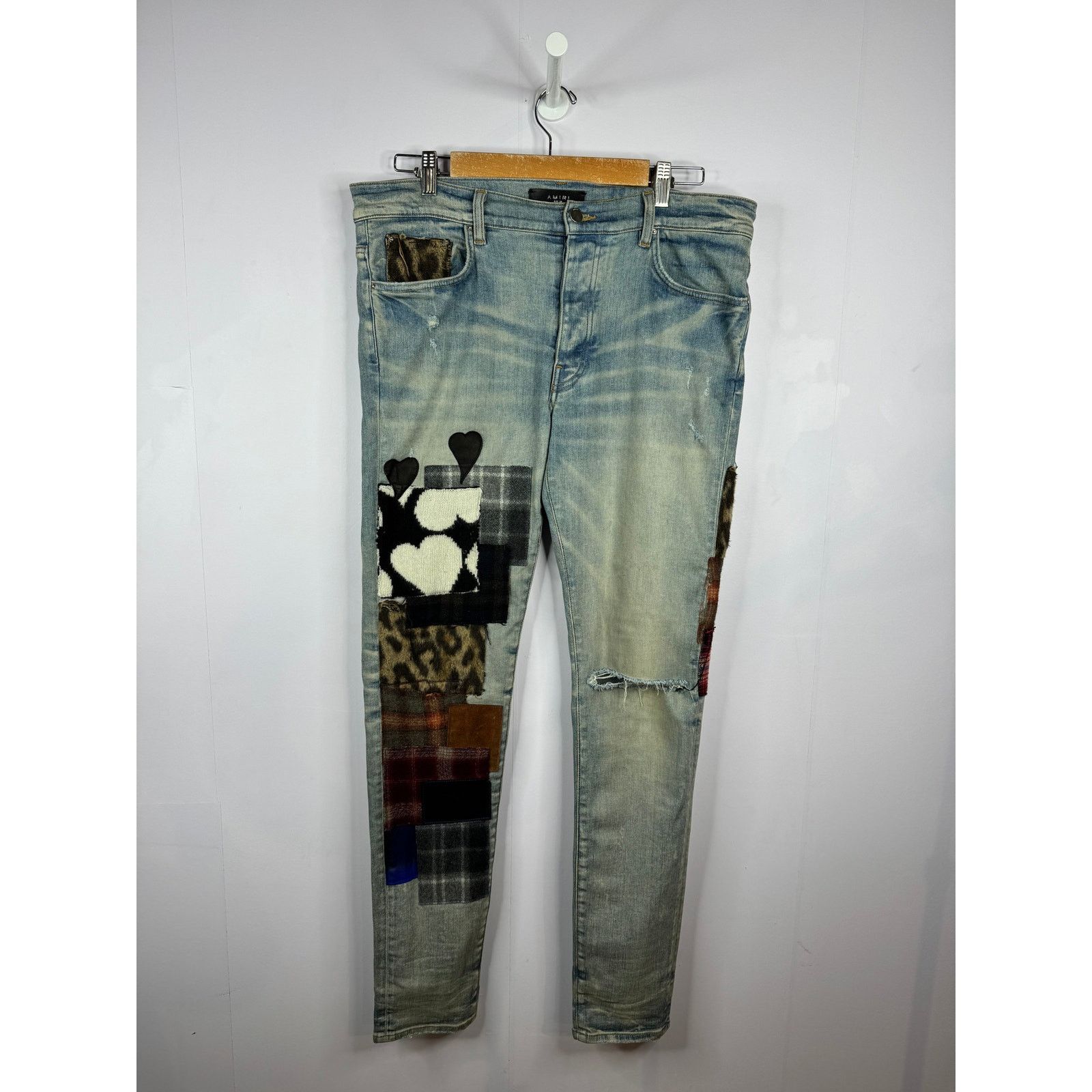 Amiri Jeans Lumberjack Patchwork Light Wash Blue Jeans