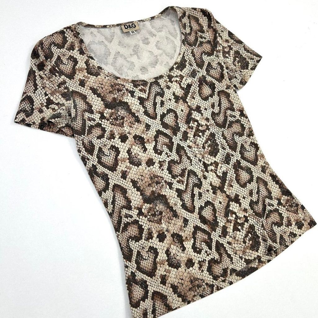 Dolce & Gabbana y2k D&G tan snakeskin print short sleeve top Size S / US 4 / IT 40 - 7 Thumbnail