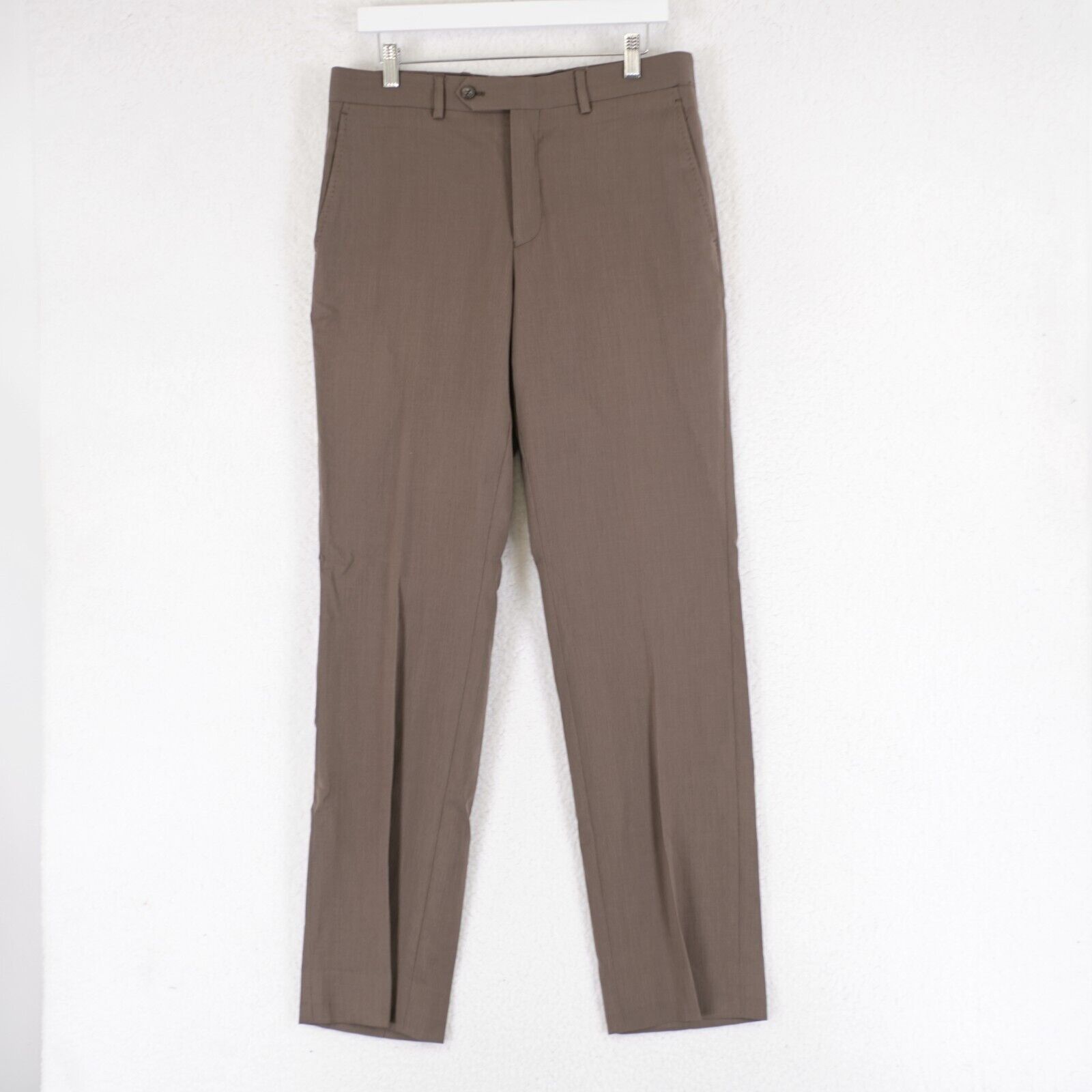 Pronto Uomo DAMAGED Pronto Uomo Brown Wool Brown Flat Front Mid Rise Dre Size 34R - 1 Thumbnail