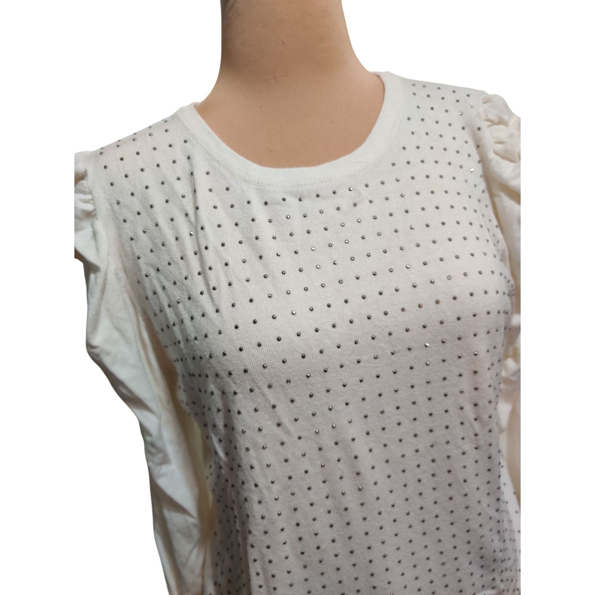 Other Joseph A L Womens Top Cream Long Sleeve Rhinestone Puff Shou Size L / US 10 / IT 46 - 3 Thumbnail