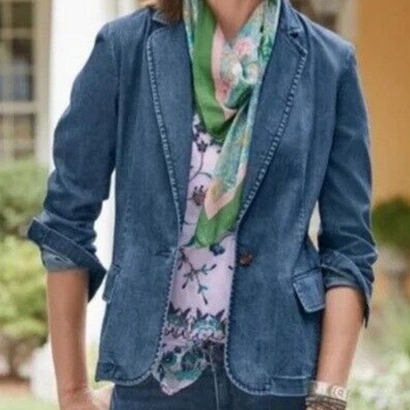 Sundry Sundance Womens Tania Denim Blazer Size 4P Boho Coastal Size S / US 4 / IT 40 - 1 Thumbnail